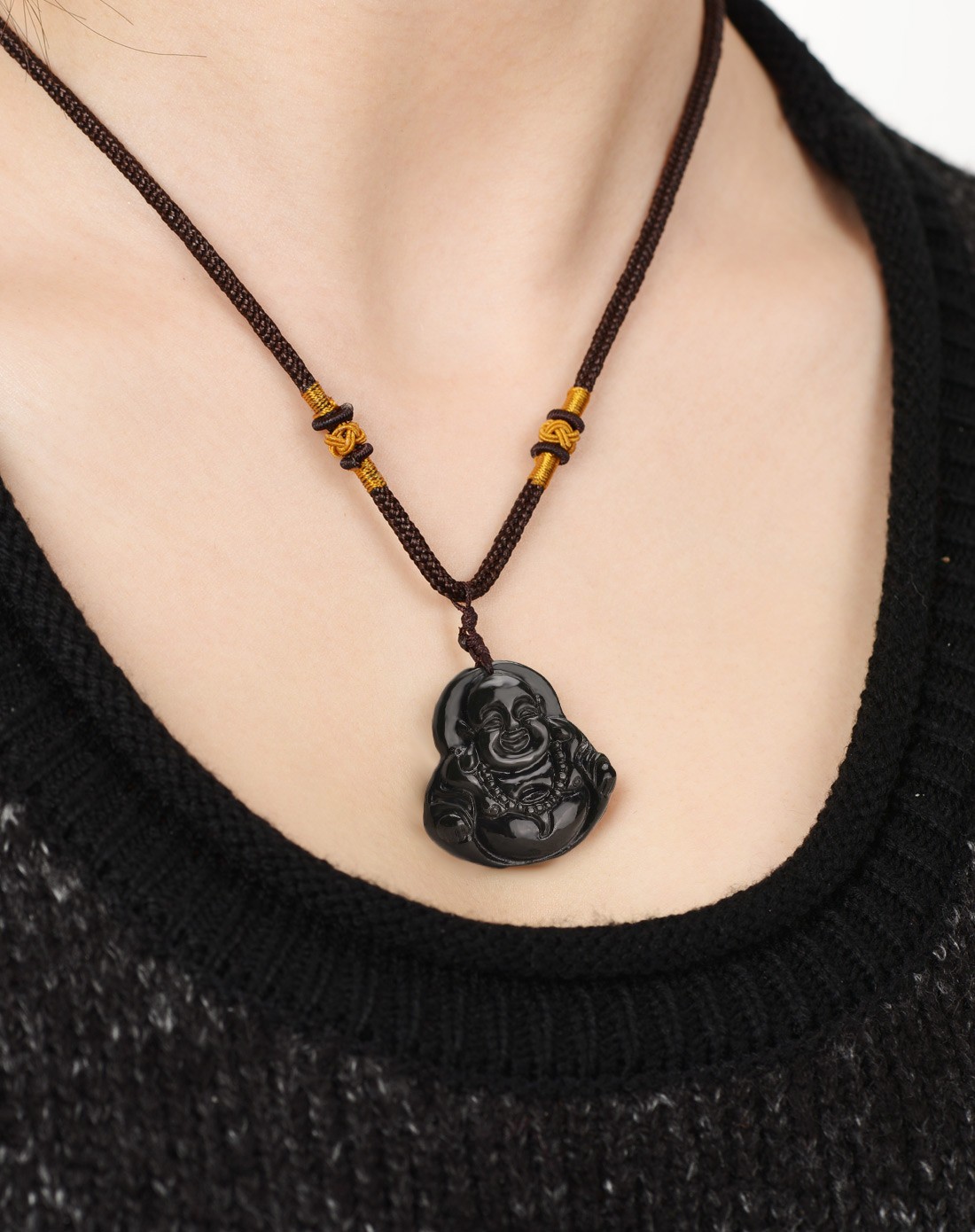 天然和田墨玉"玉佛呈祥"吊坠(国家权威证书)