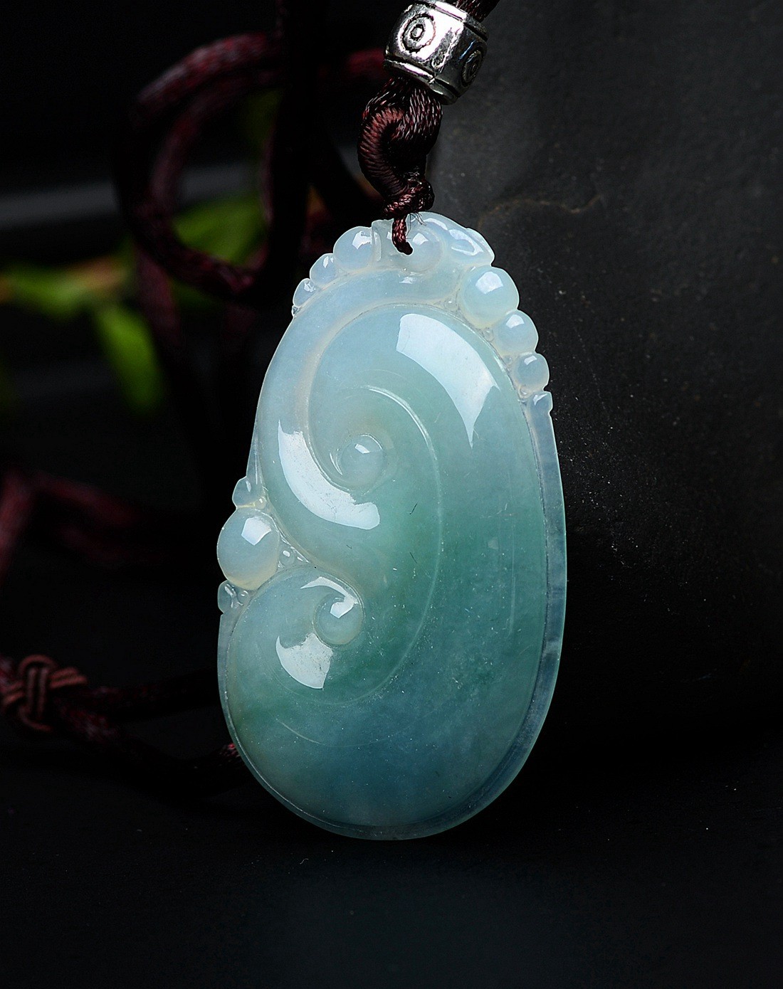 a货翡翠冰油青种晴水油润饱满盛世如意吊坠