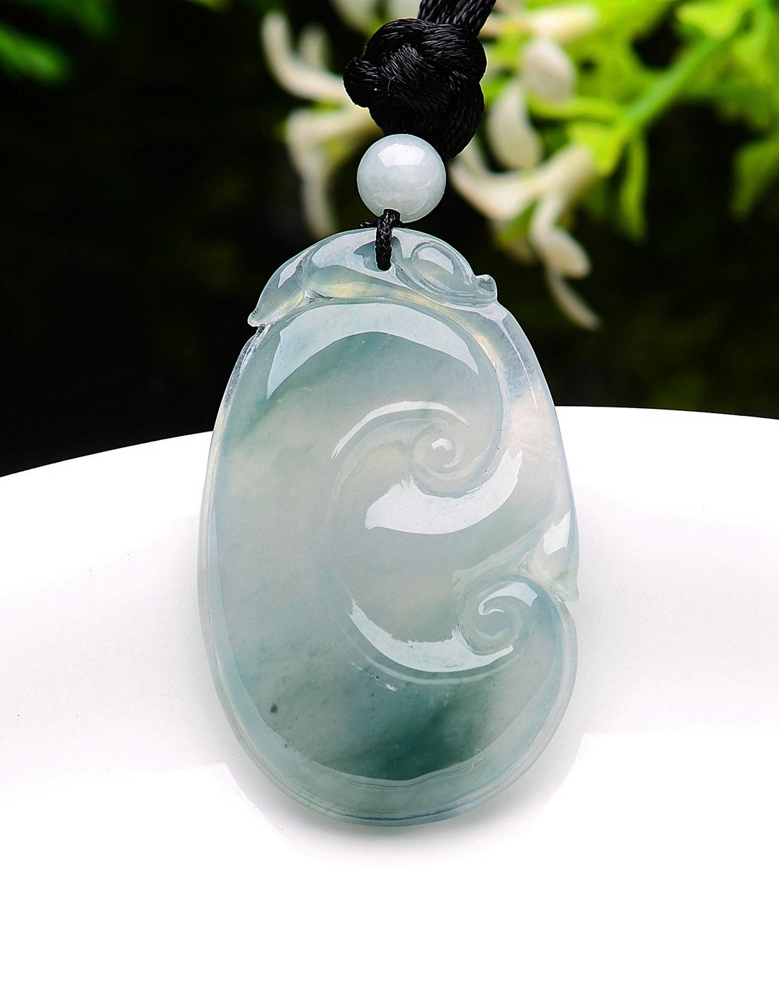 a货翡翠高冰飘蓝花水润吉祥如意吊坠