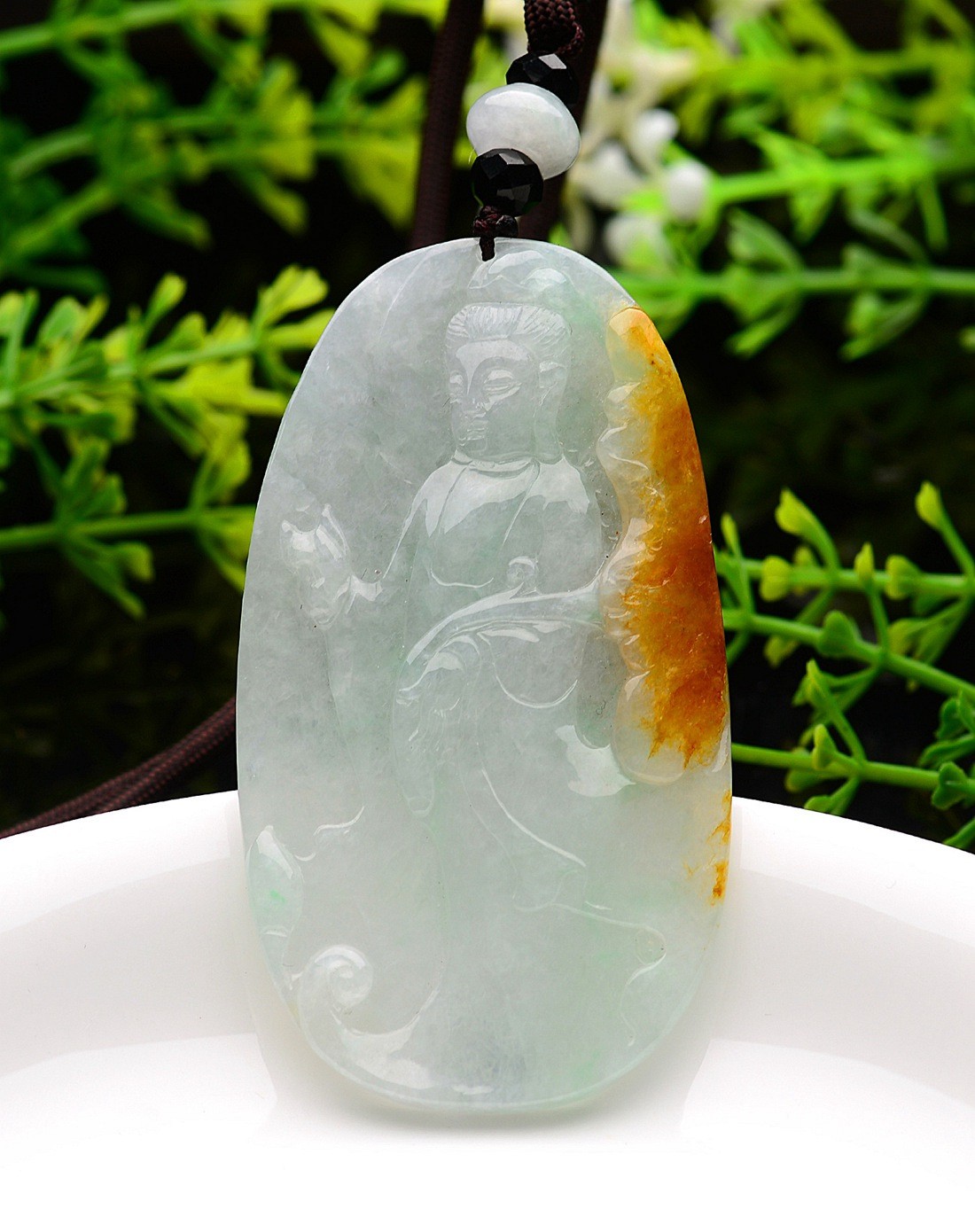 a货翡翠冰糯种黄翡杨柳观音吊坠