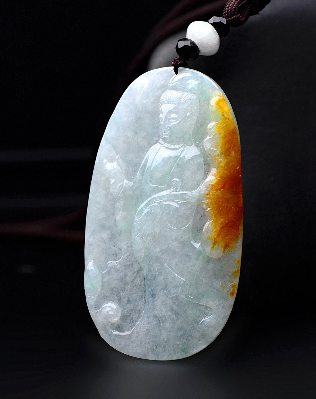 a货翡翠冰糯种黄翡杨柳观音吊坠