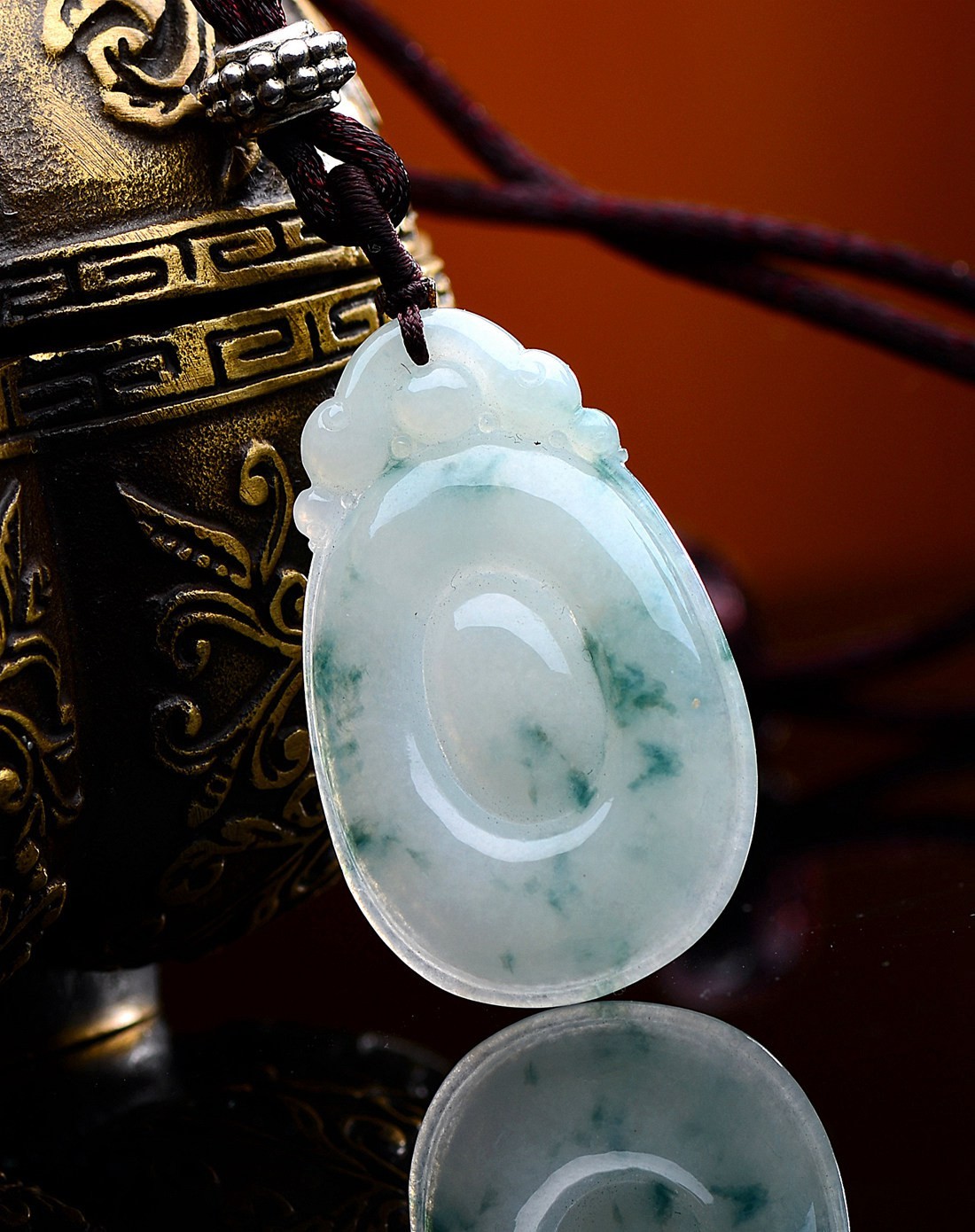 a货翡翠冰糯种飘蓝花福在心中吊坠