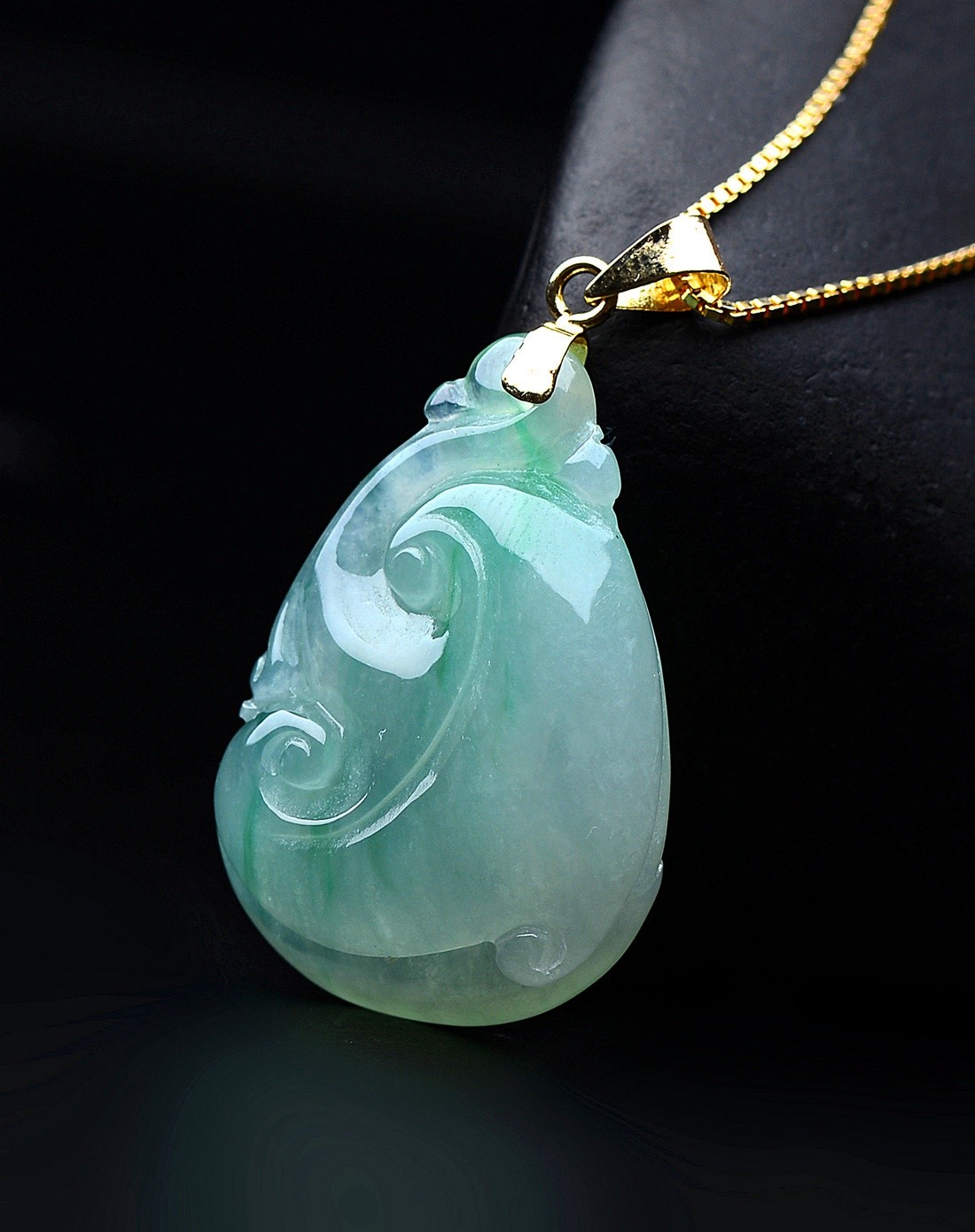 18k金镶a货翡翠金丝种福寿如意吊坠