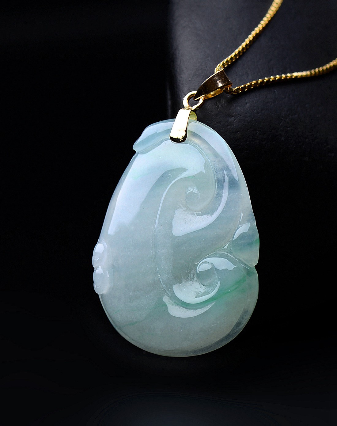 18k金镶a货翡翠冰糯种飘花福寿如意吊坠