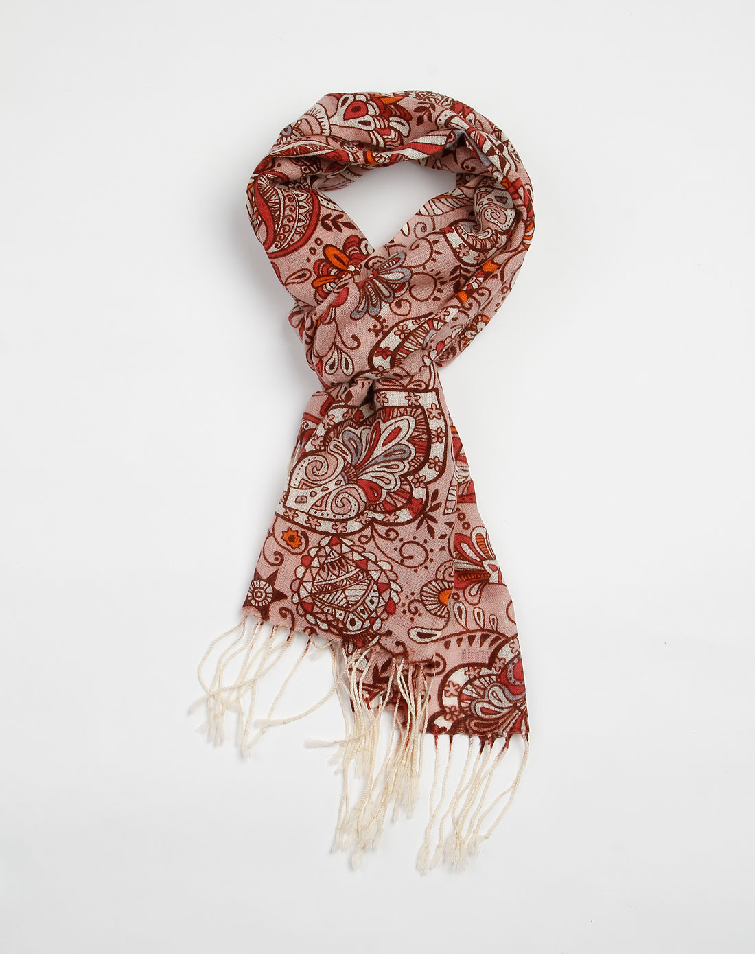 暗粉色时尚印花流苏围巾