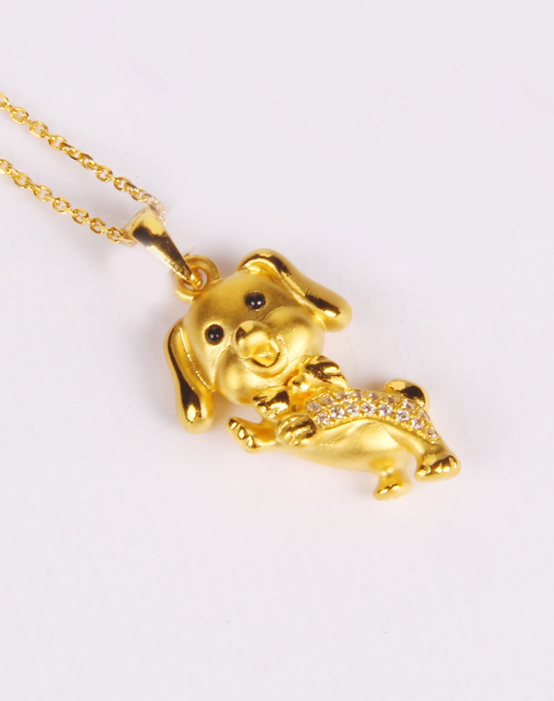 新品 镶嵌氧化锆小萌狗千足金吊坠