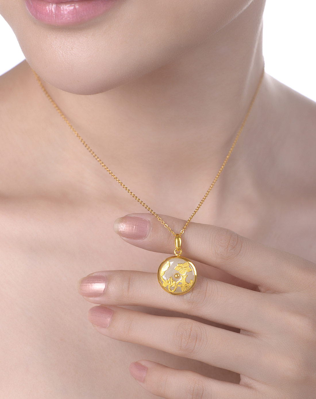 中国黄金珠宝专场-千足金和田玉花开富贵挂件1.34g