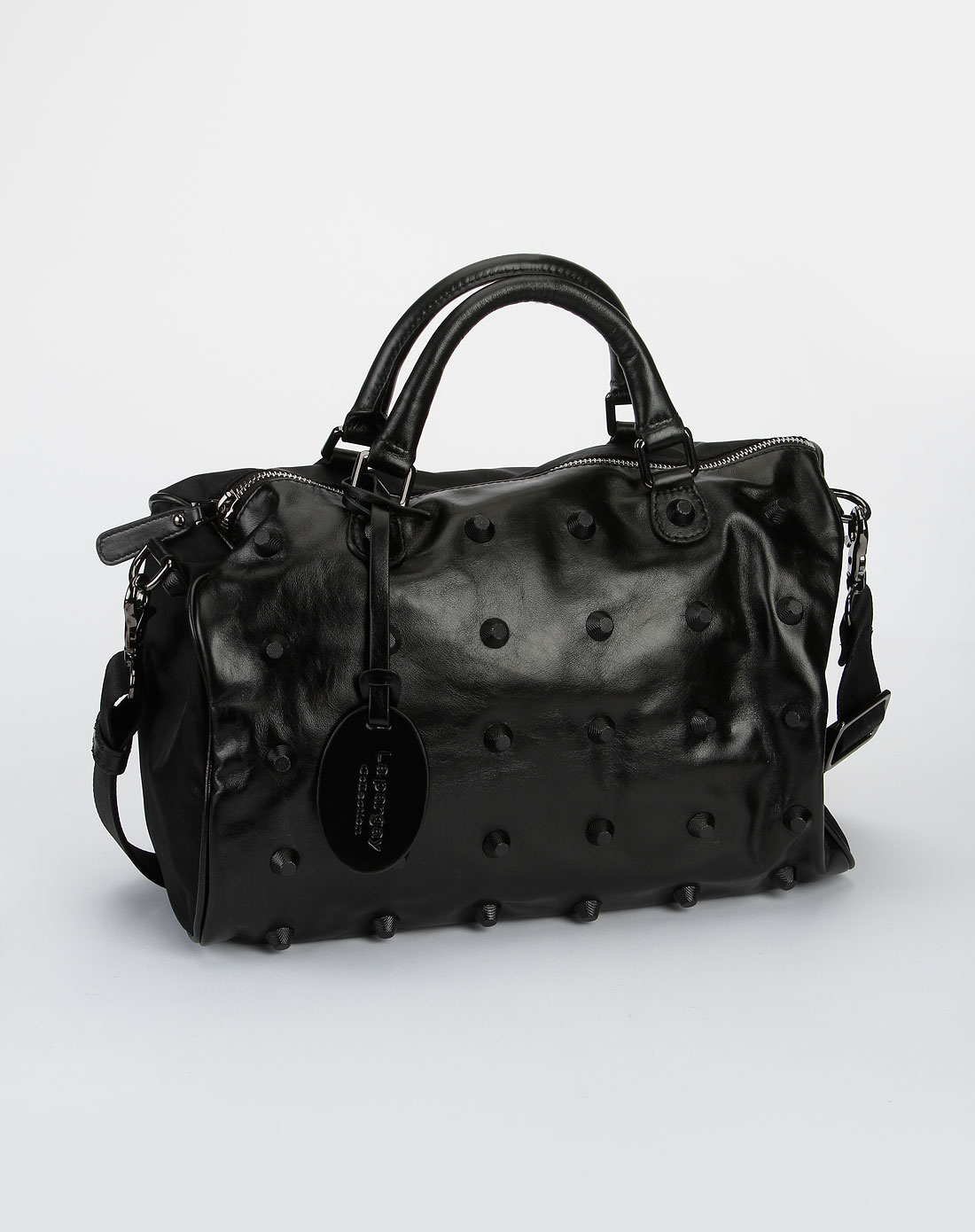 纳帕佳lapargay女装专场-黑色时尚网钉经典手提袋