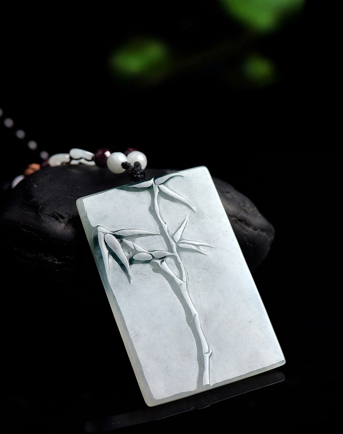 冰糯飘花完美节节高升a货翡翠竹吊坠(附权威证书)