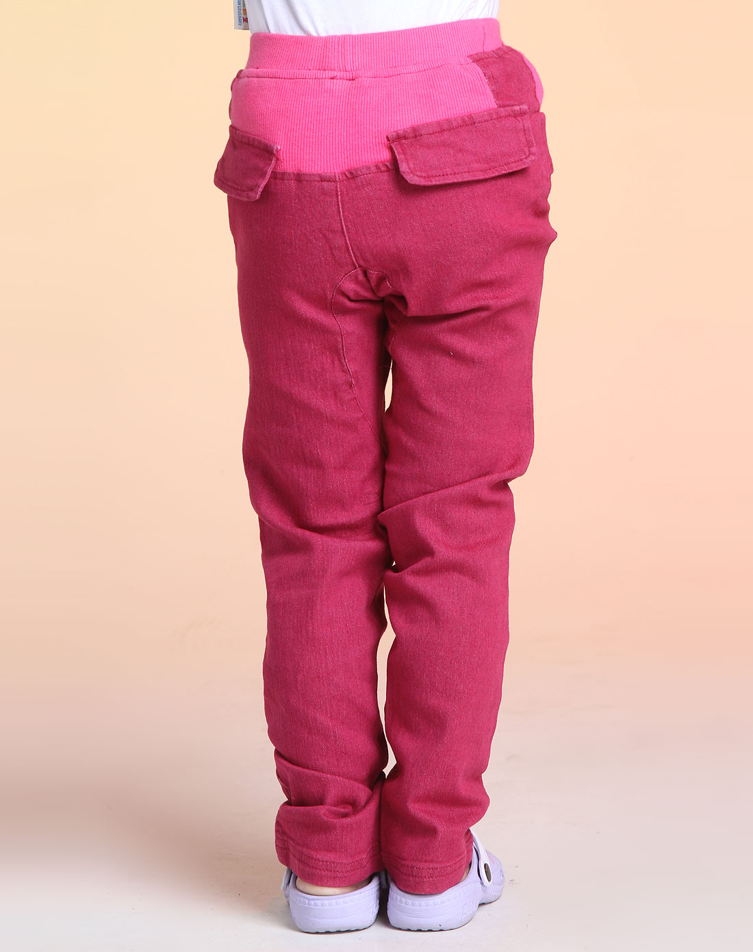 女童深玫红色时尚牛仔长裤