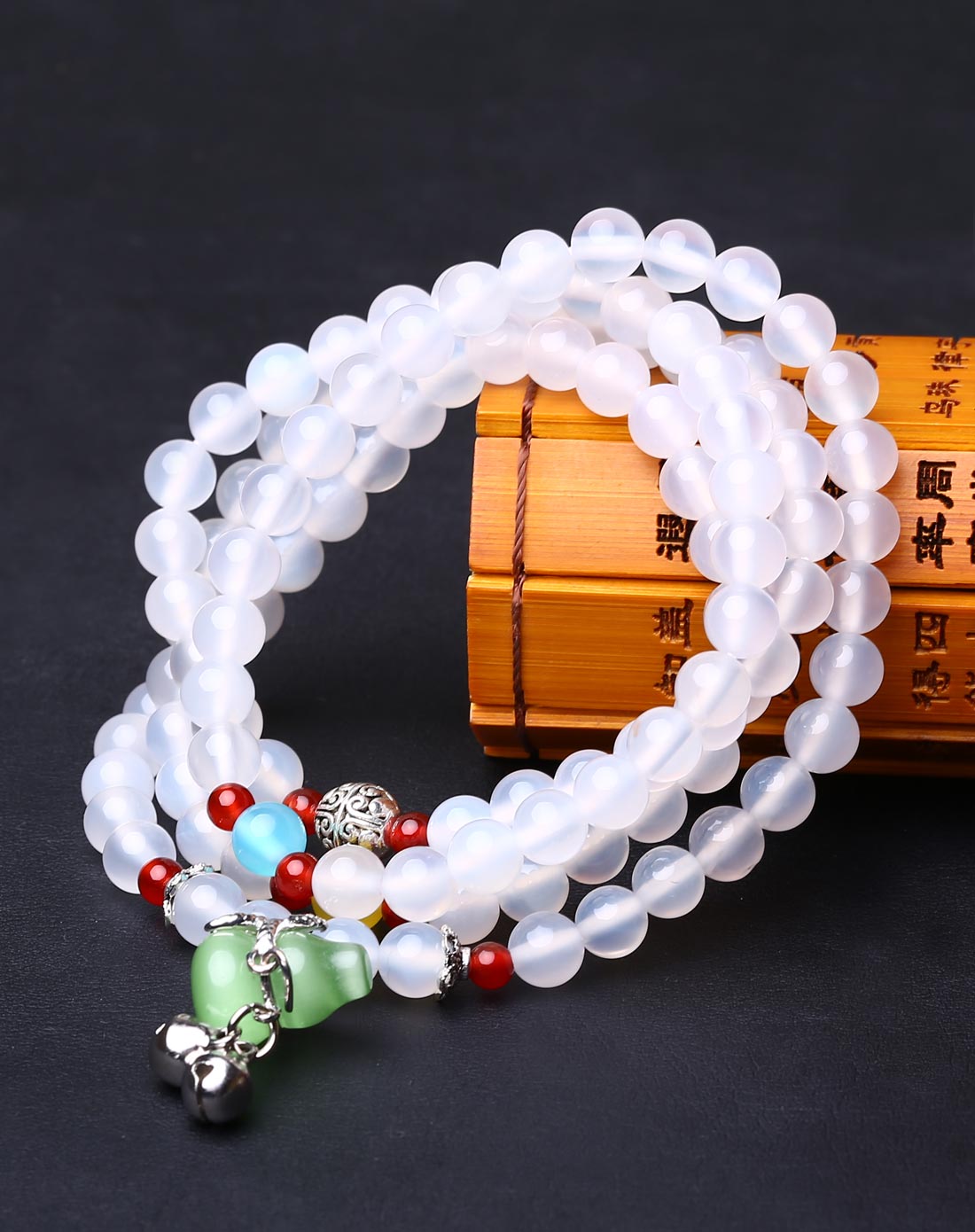 天然白玉髓108佛珠4层手链-福禄相伴