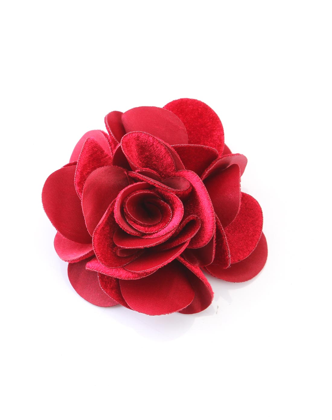 酒红丝绒布艺花胸针