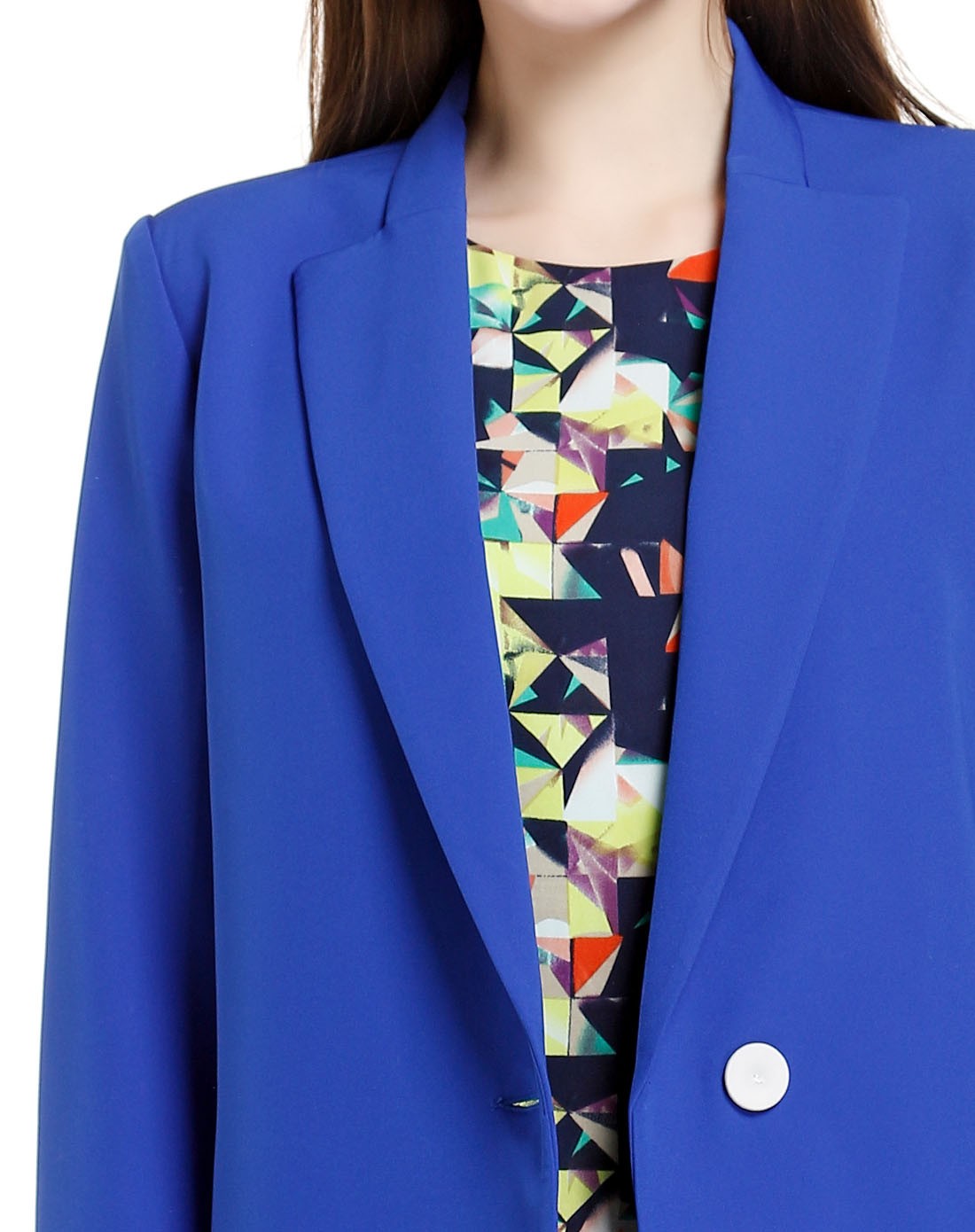 彩蓝色大翻领通勤时尚长袖长款外套