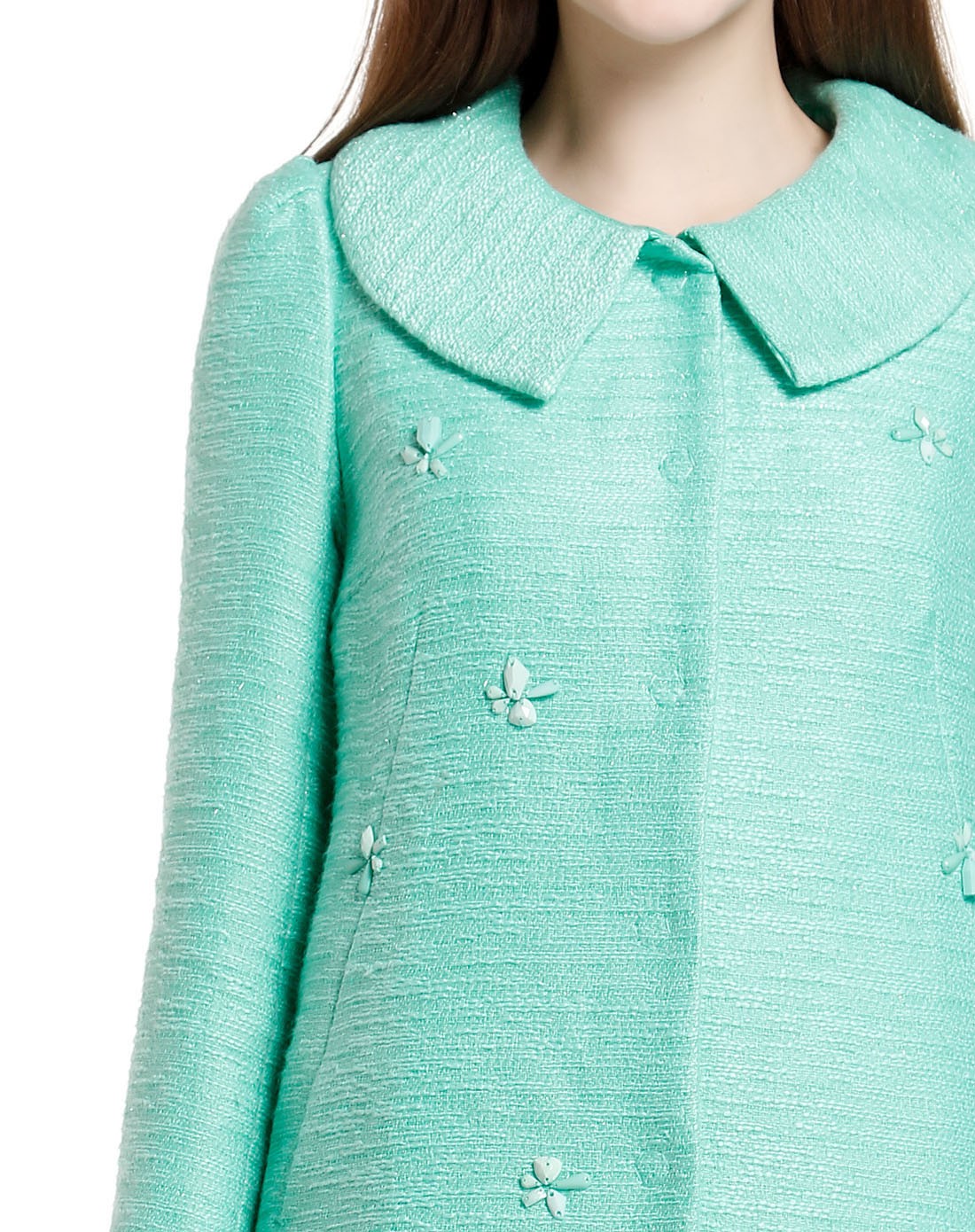 浅青绿色甜美公主领钉珠长袖大衣