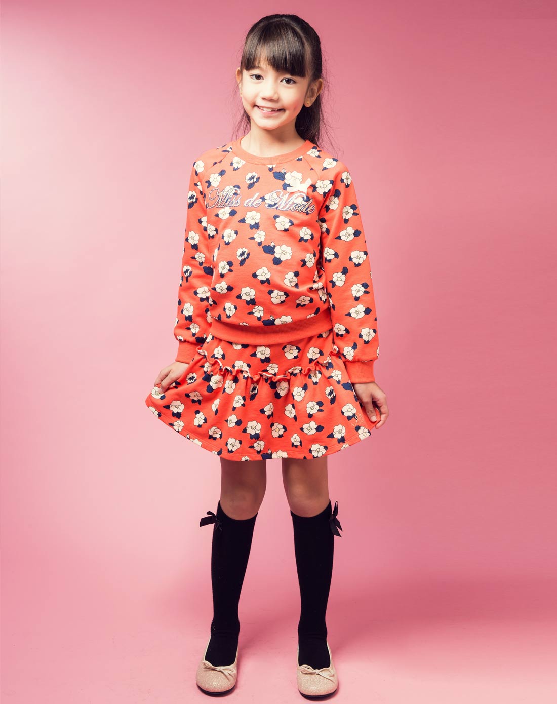 摩登小姐miss de mode 女童橘红色套装