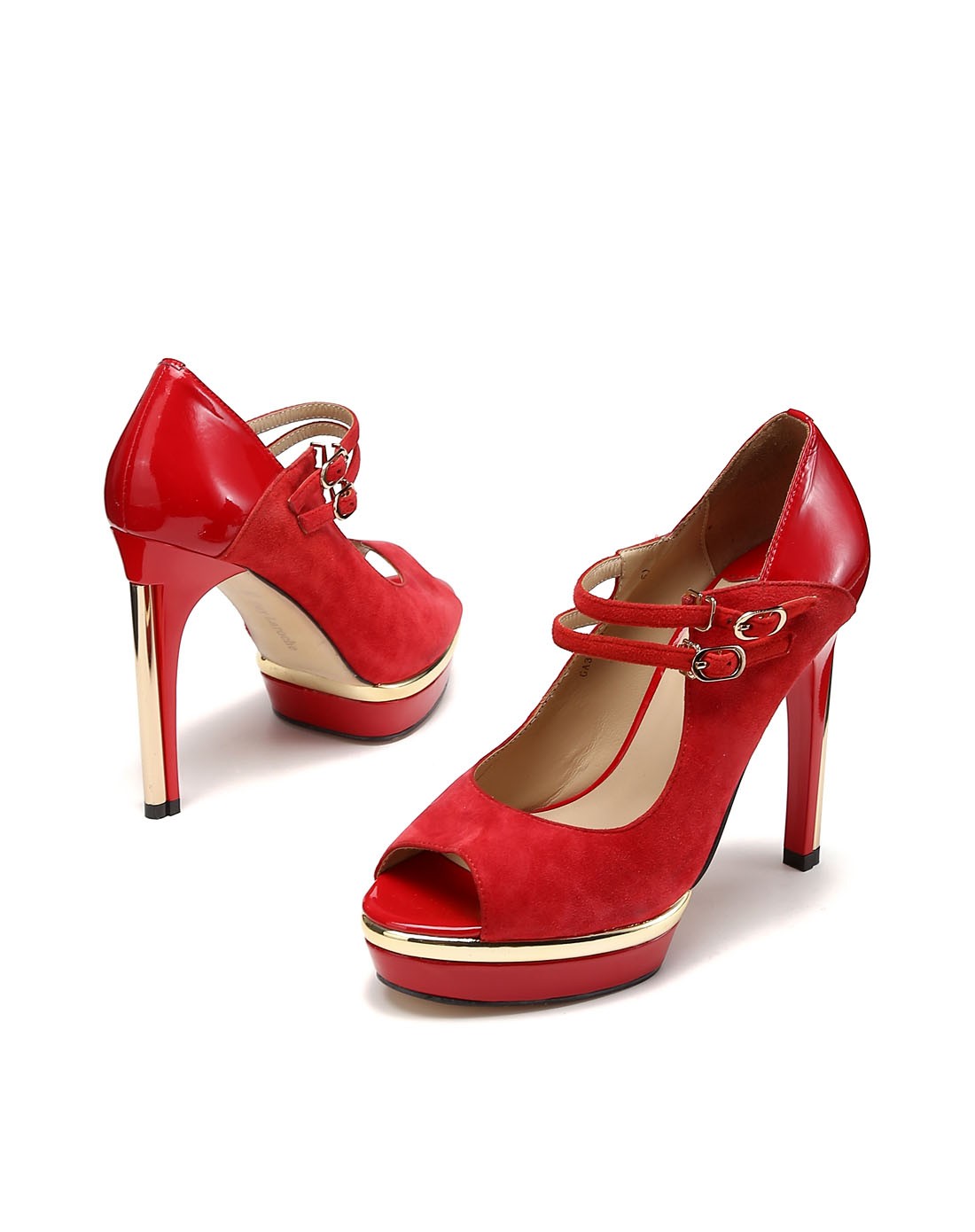 专柜同步红色休闲优雅超高跟鱼嘴鞋