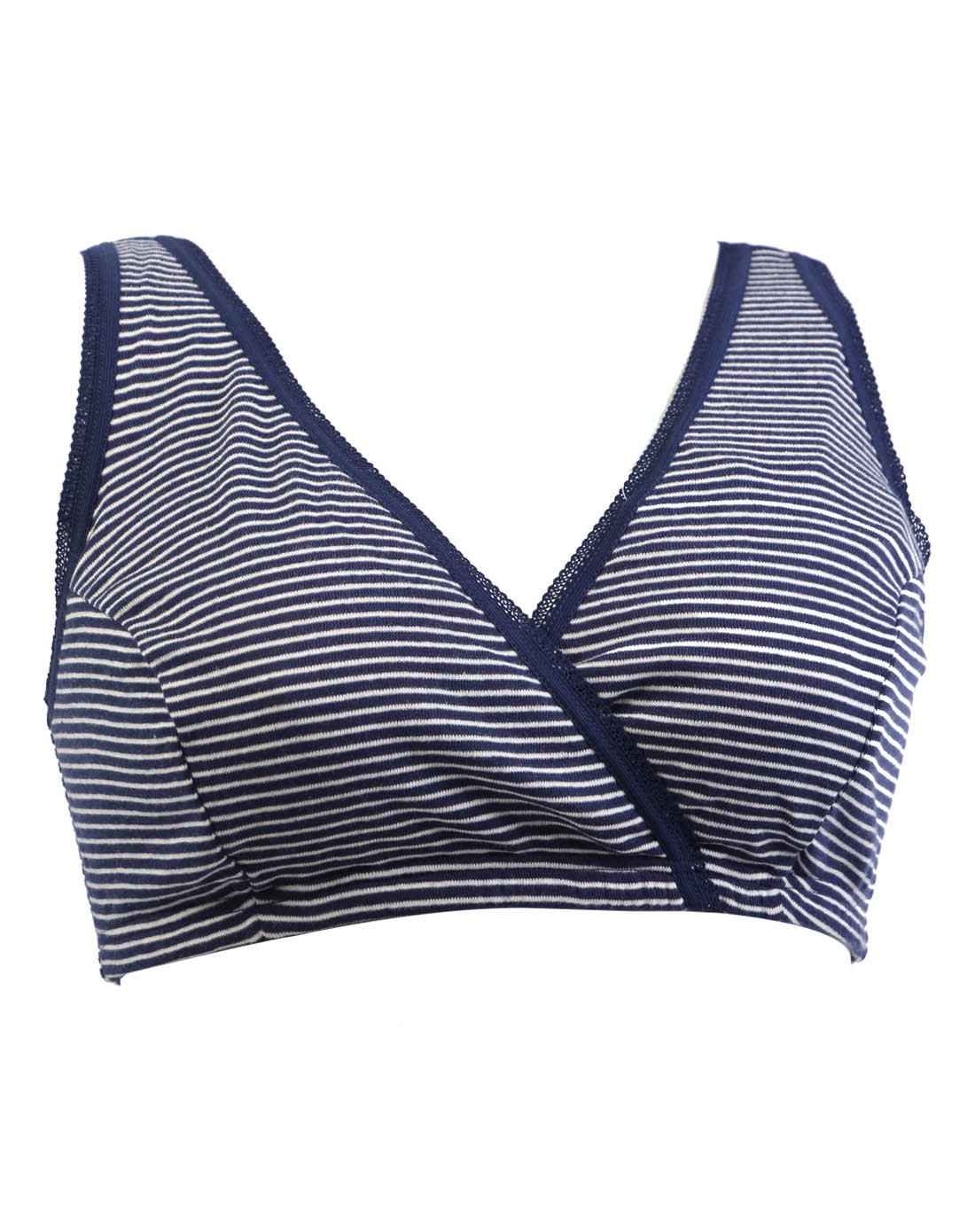 亚洲妈妈youngmarimm女蓝白条前交叉背心式纯棉文胸