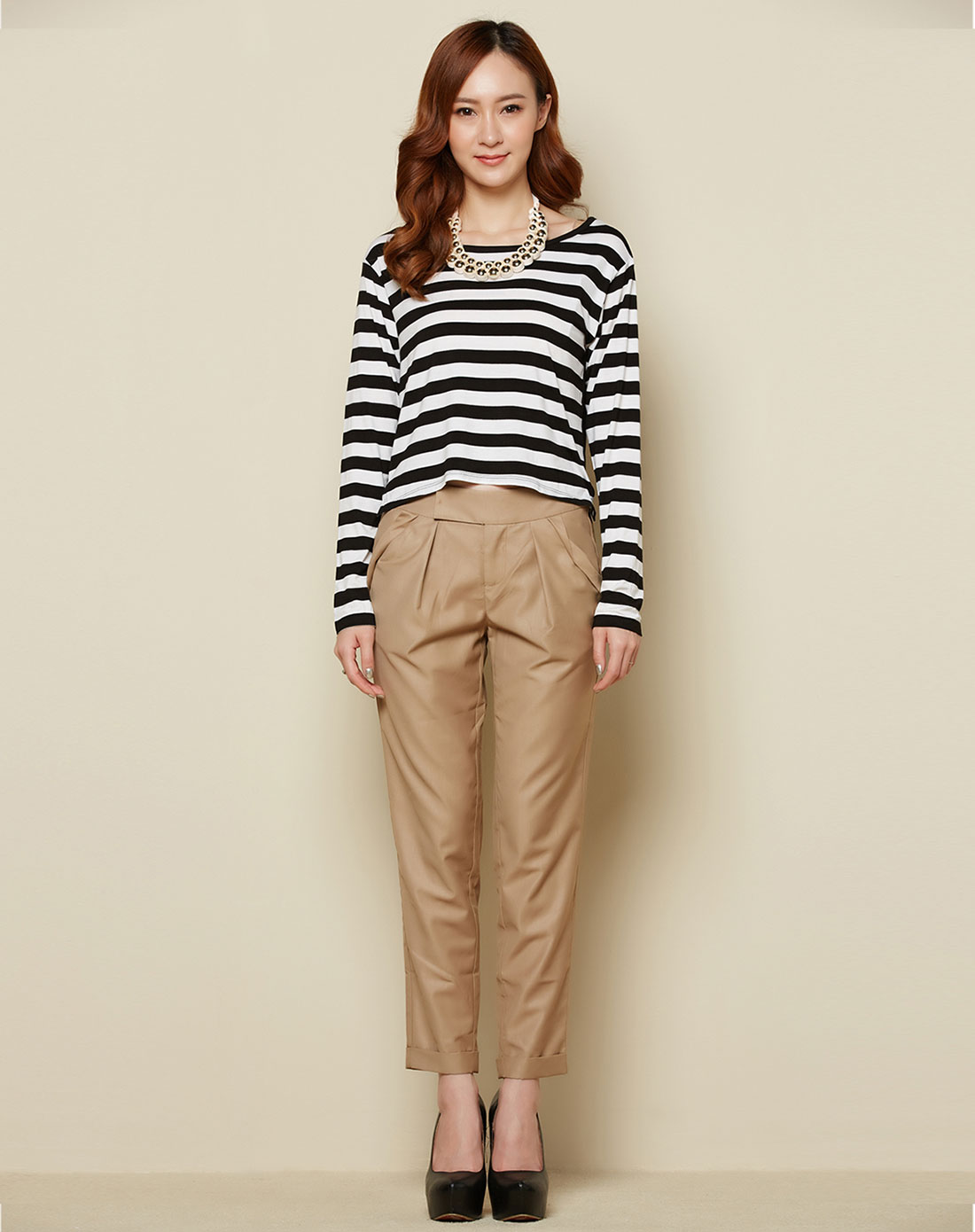 ozzo 简约条纹黑白条上衣