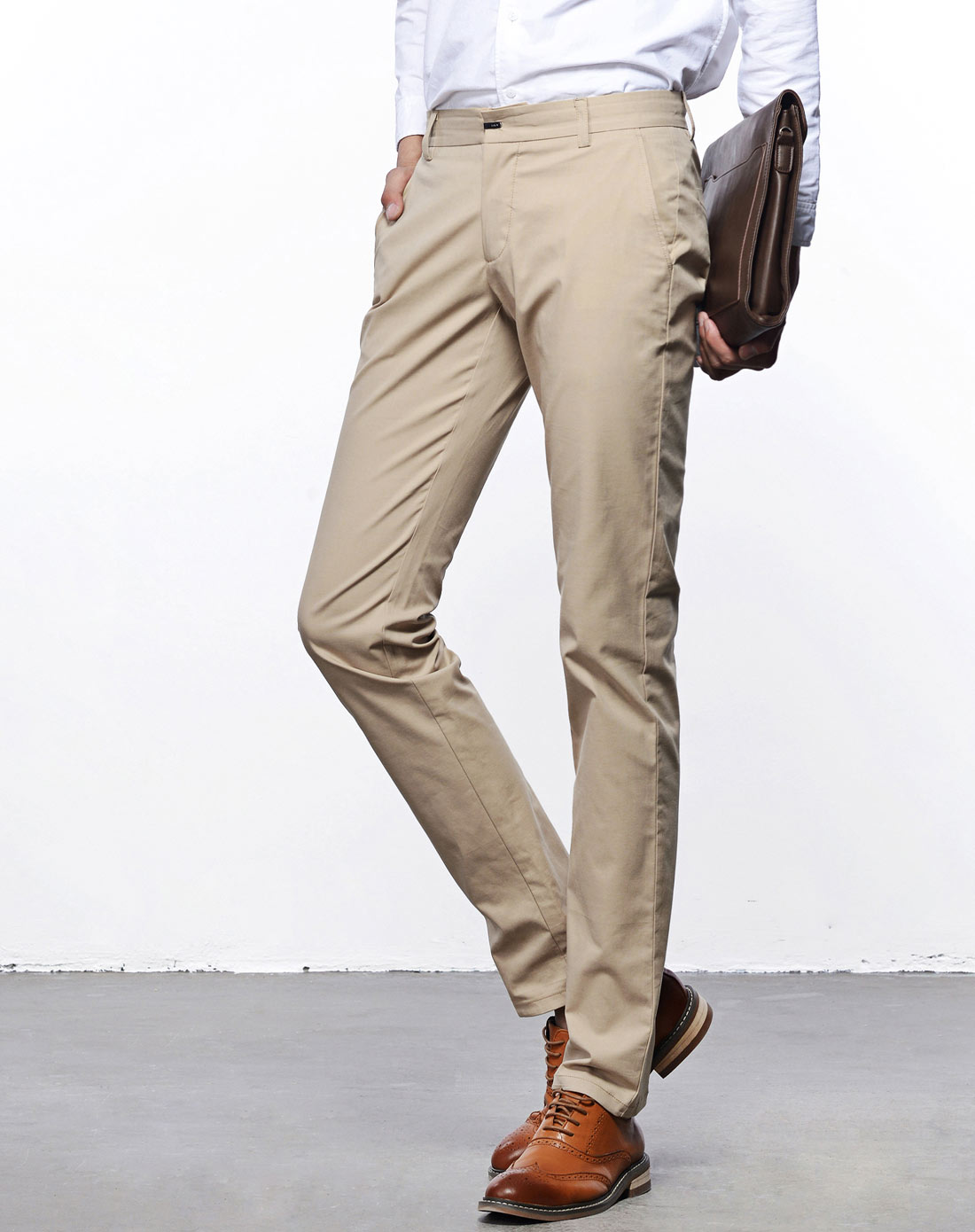 卡其色直筒修身商务免烫裤子