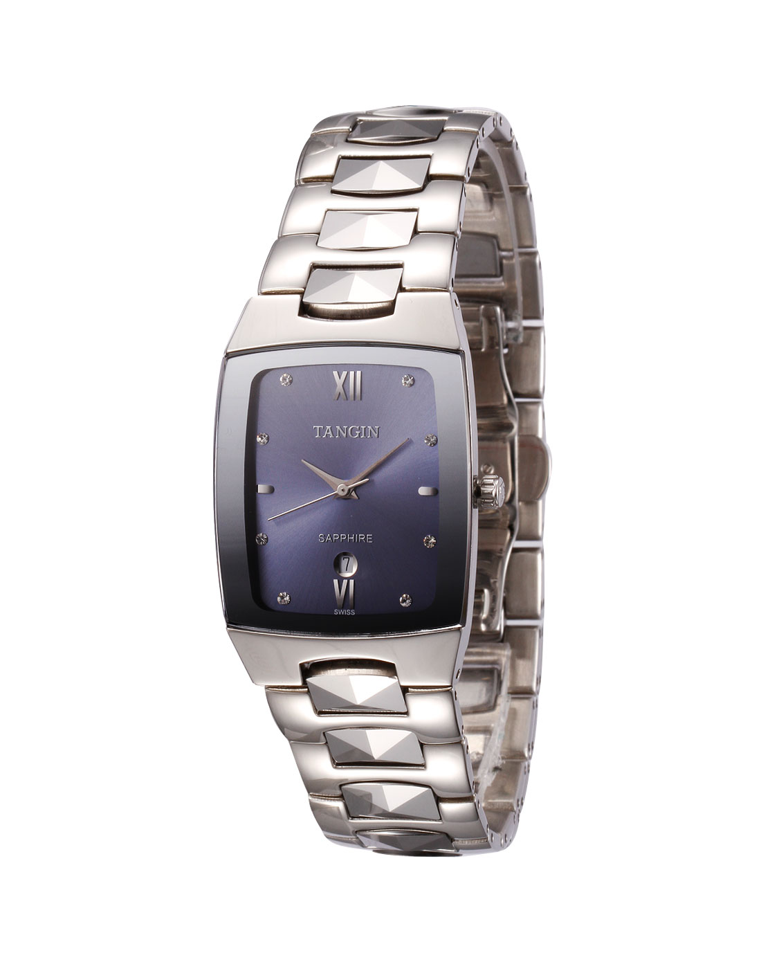 天骏tangin手表专场-男款蓝/银色典雅方镜面石英表