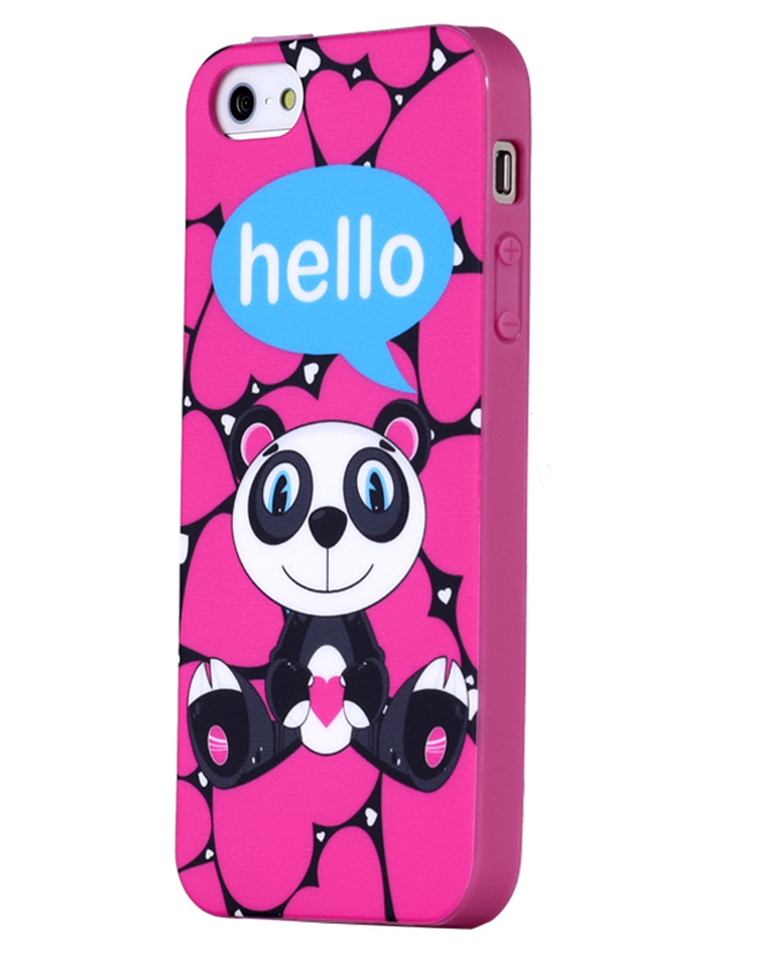 > iphone5s红底心型熊猫洛洛粉色边