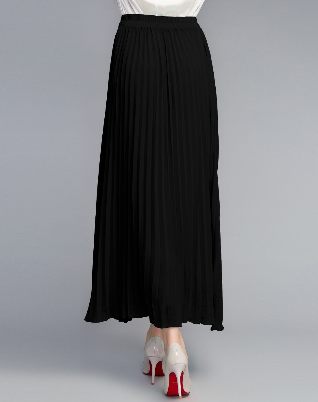 黑色雪纺半身裙百褶长裙
