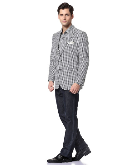 黑白色商务格子长袖西装