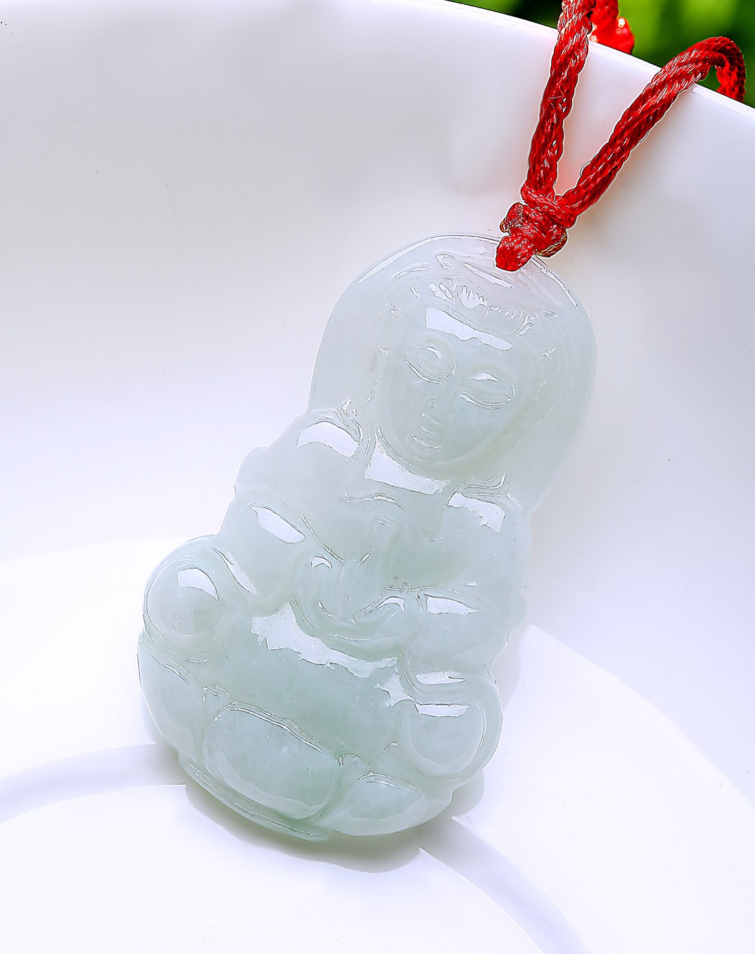 精雕超细腻冰糯种厚装福佑观音天然a货翡翠吊坠