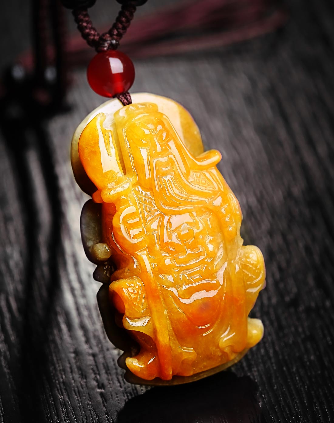 极品精雕超细腻冰种满黄色黄翡厚装辟邪忠义关公吊坠