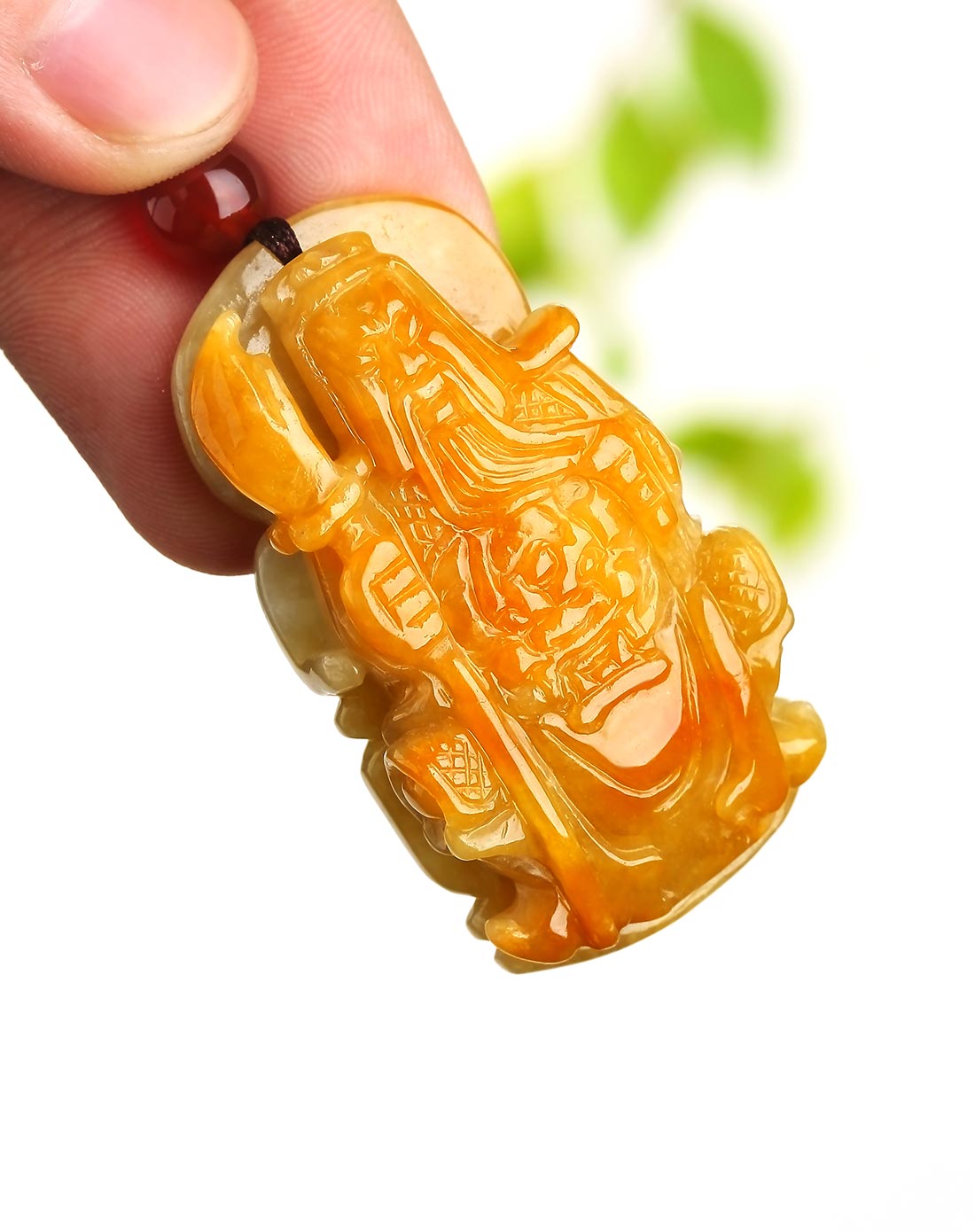 极品精雕超细腻冰种满黄色黄翡厚装辟邪忠义关公吊坠