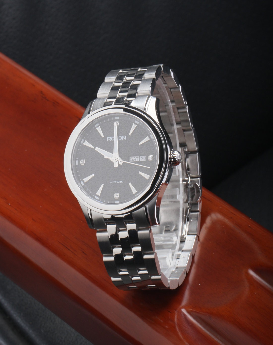 劳士顿rosdn手表专场-精钢机械表男表2071-1g本色黑面