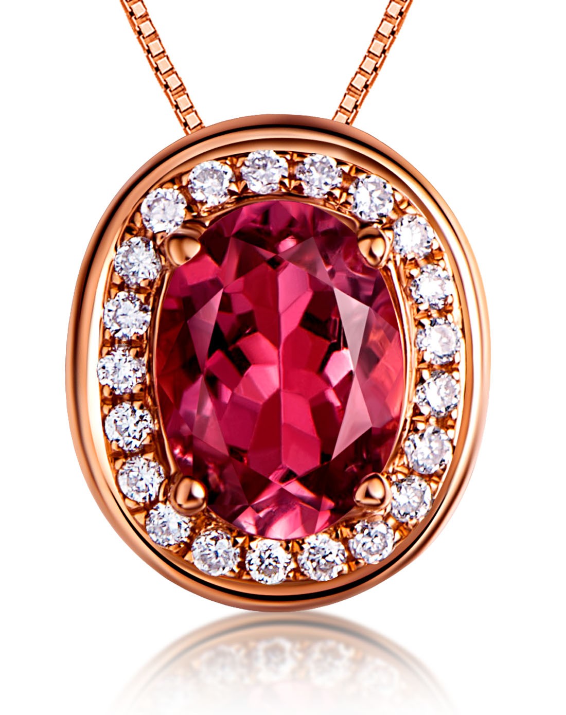 18k玫瑰金红碧玺吊坠