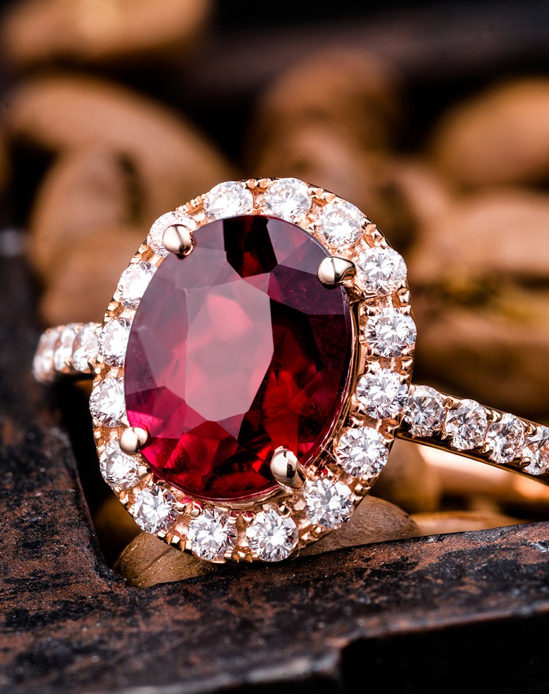 玫瑰18k金1.98克拉红碧玺女戒