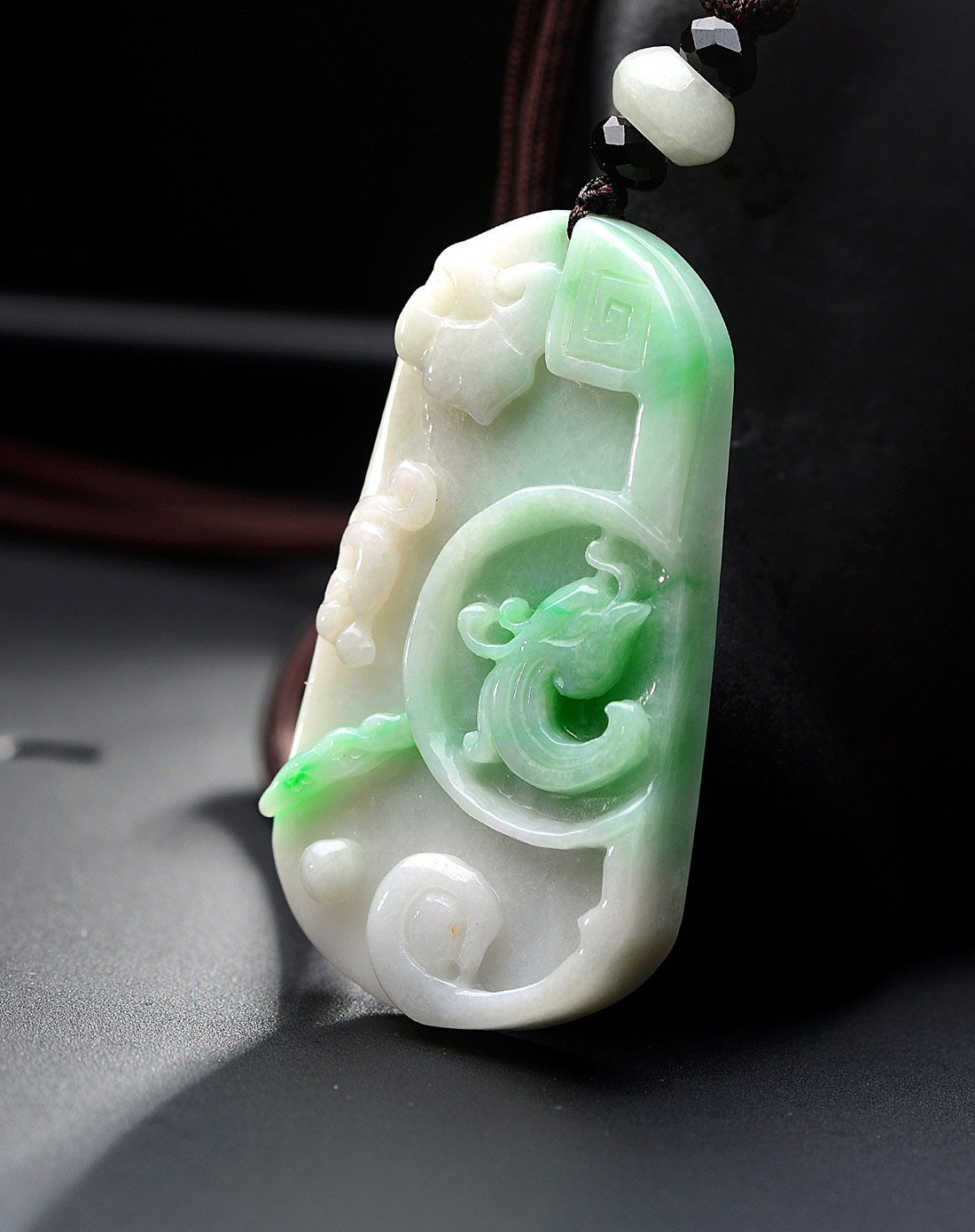 a货翡翠冰糯种飘阳翠凤鸣九天吊坠