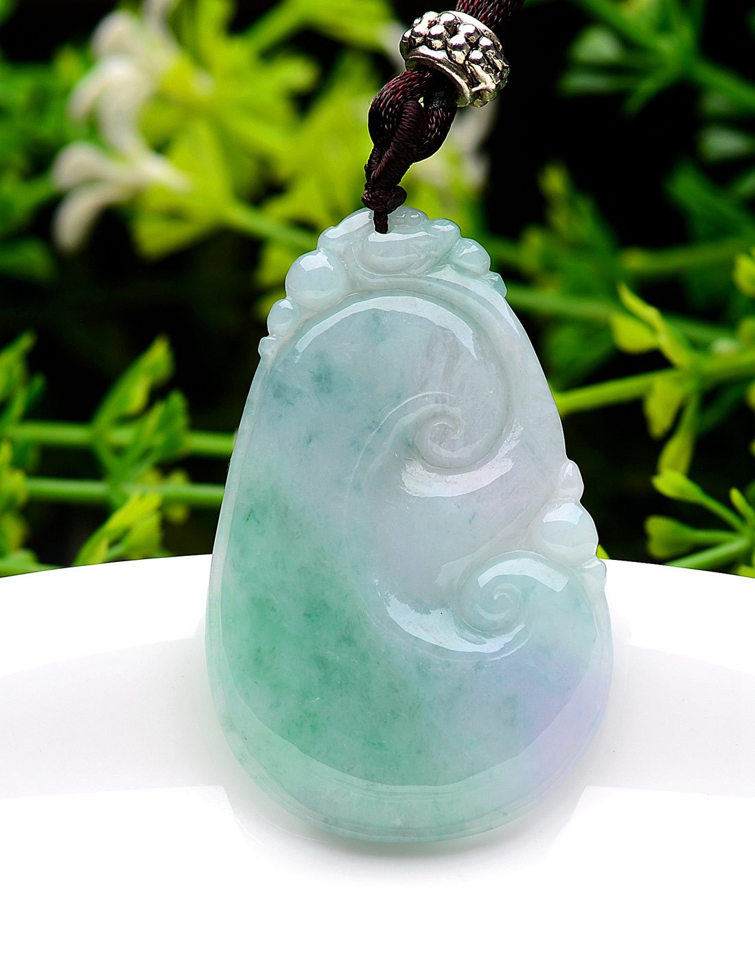 a货翡翠冰糯种春带彩无瑕万事如意吊坠