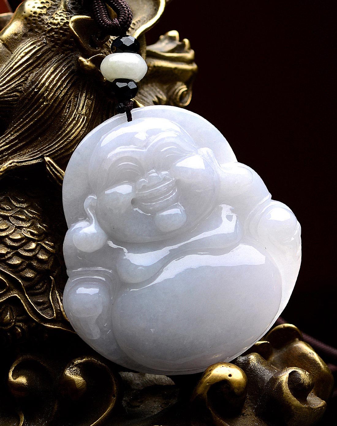 a货翡翠冰种莹白大肚正装佛公吊坠