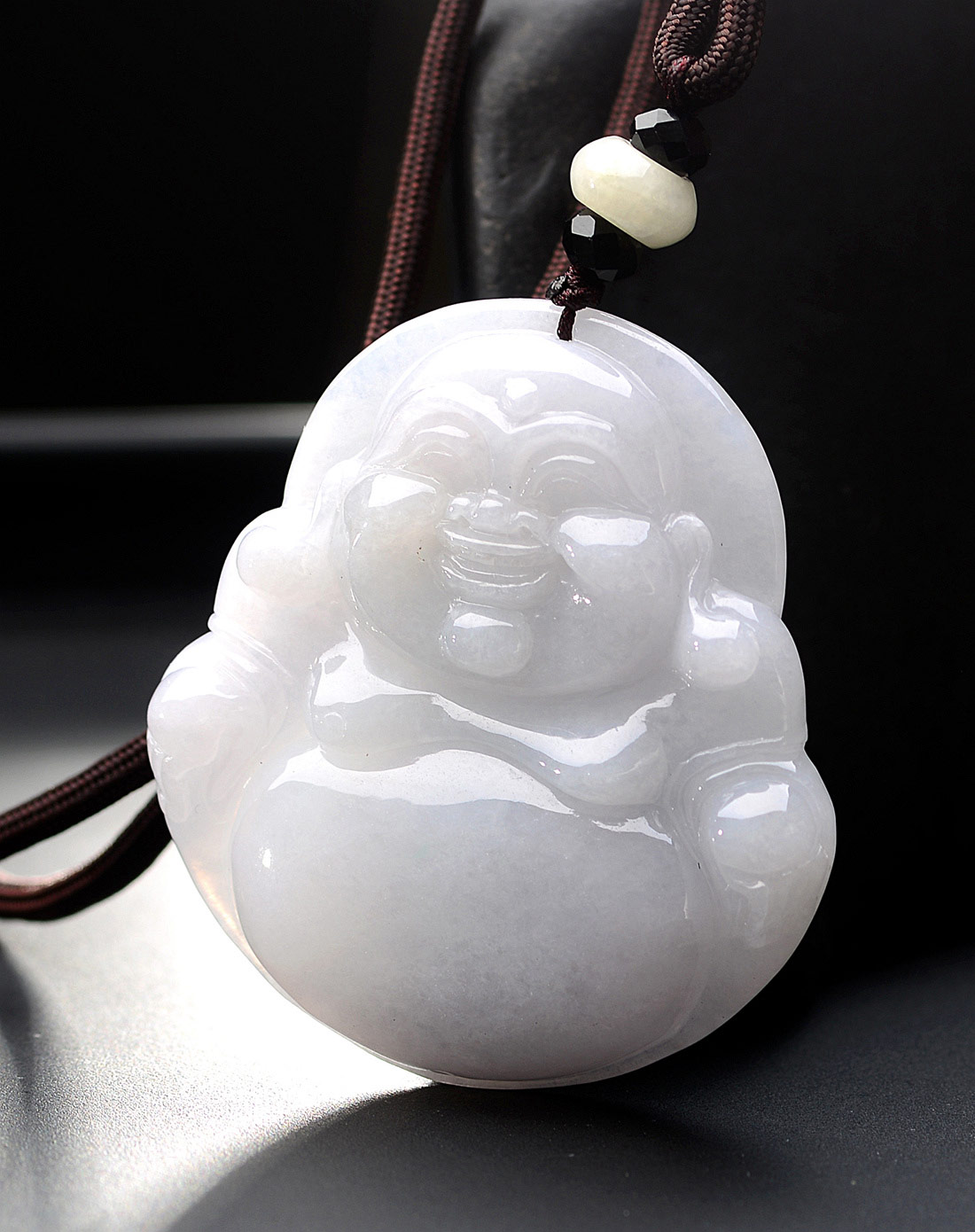 a货翡翠冰种莹白大肚正装佛公吊坠