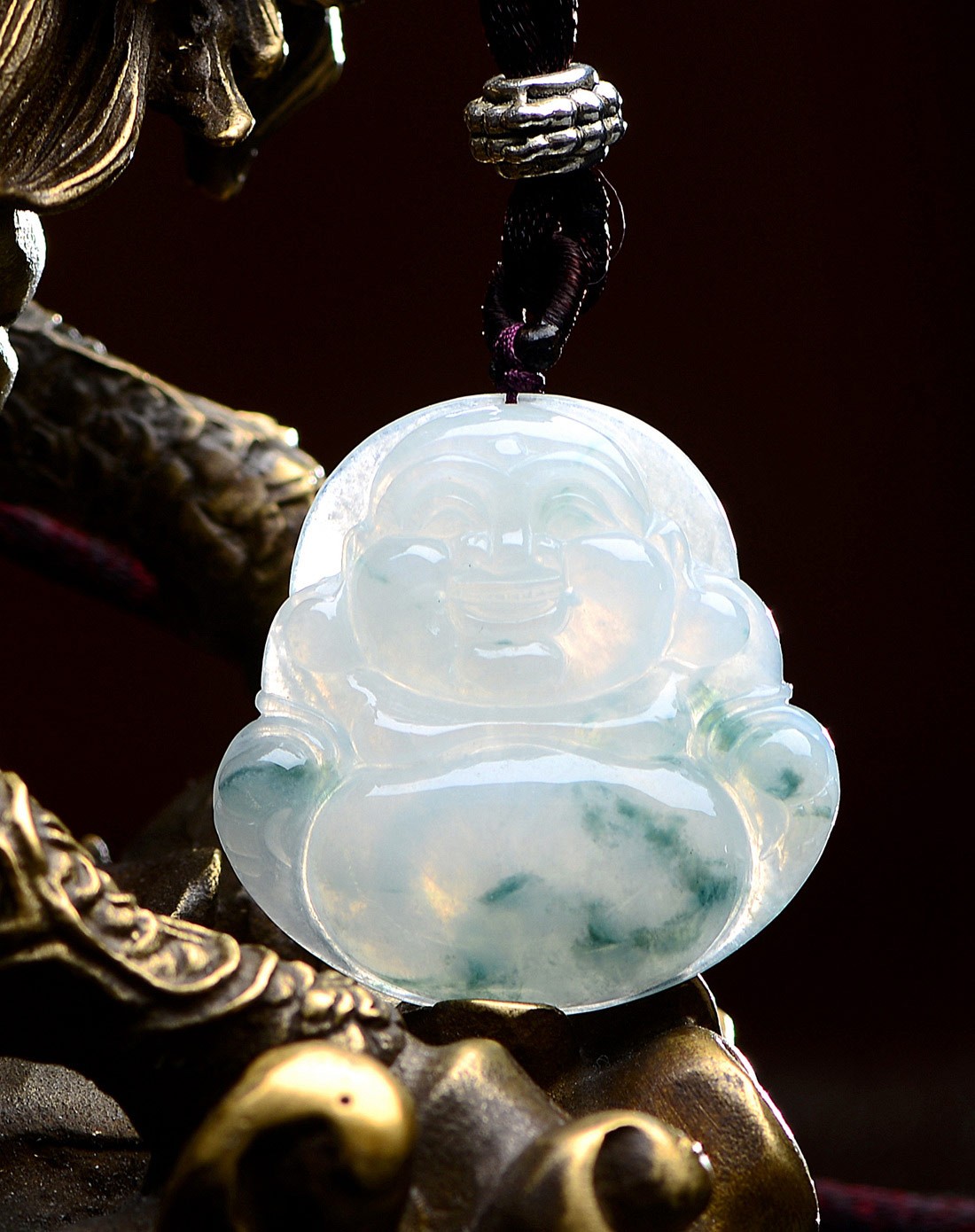 a货翡翠冰种水润飘花正装佛公吊坠