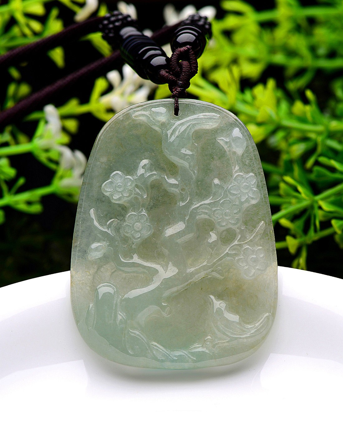 a货翡翠冰种浅绿喜上眉梢吊坠