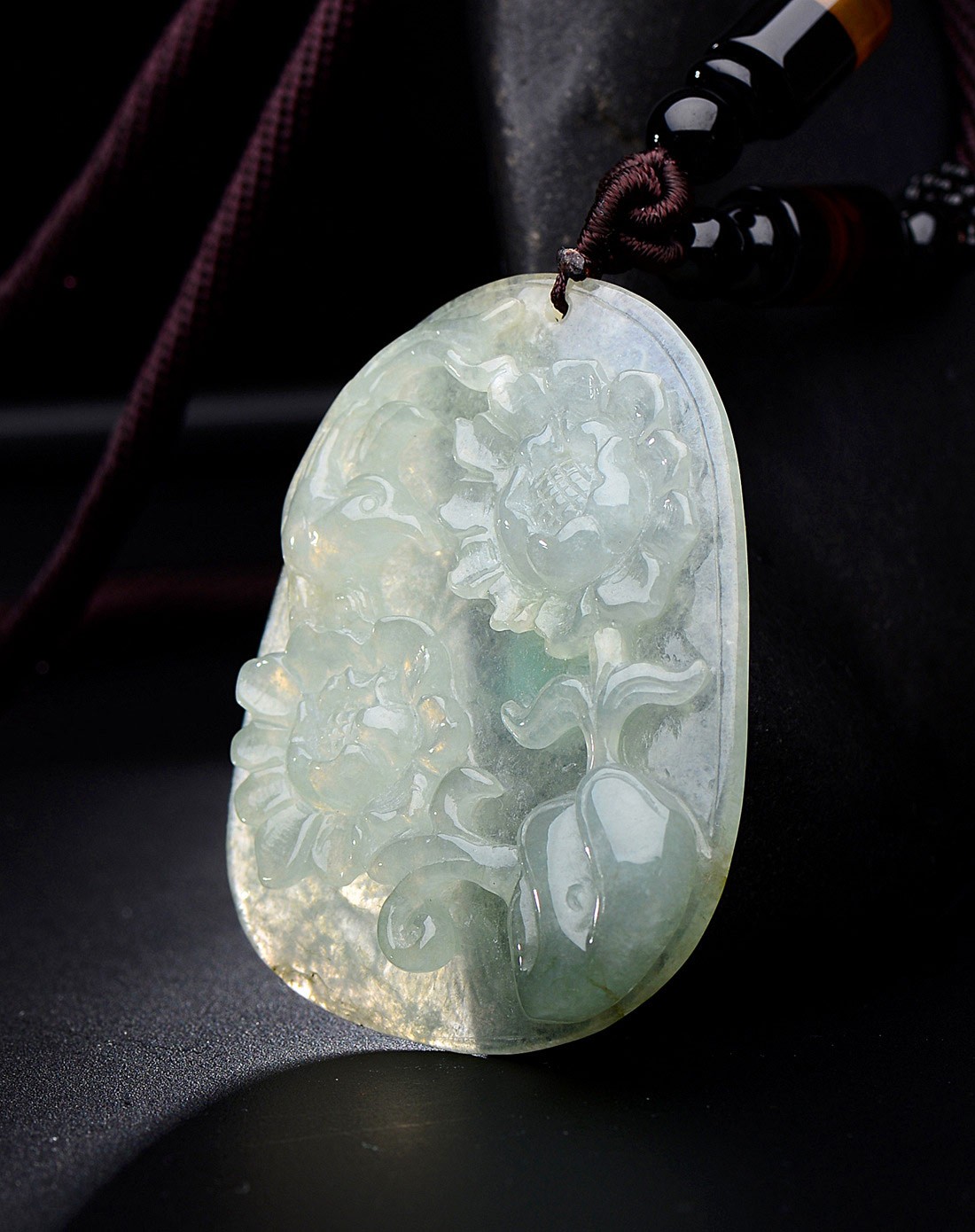 a货翡翠冰种花开富贵吊坠