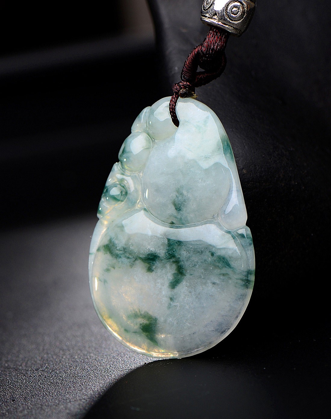 a货翡翠冰糯种飘花葫芦吊坠