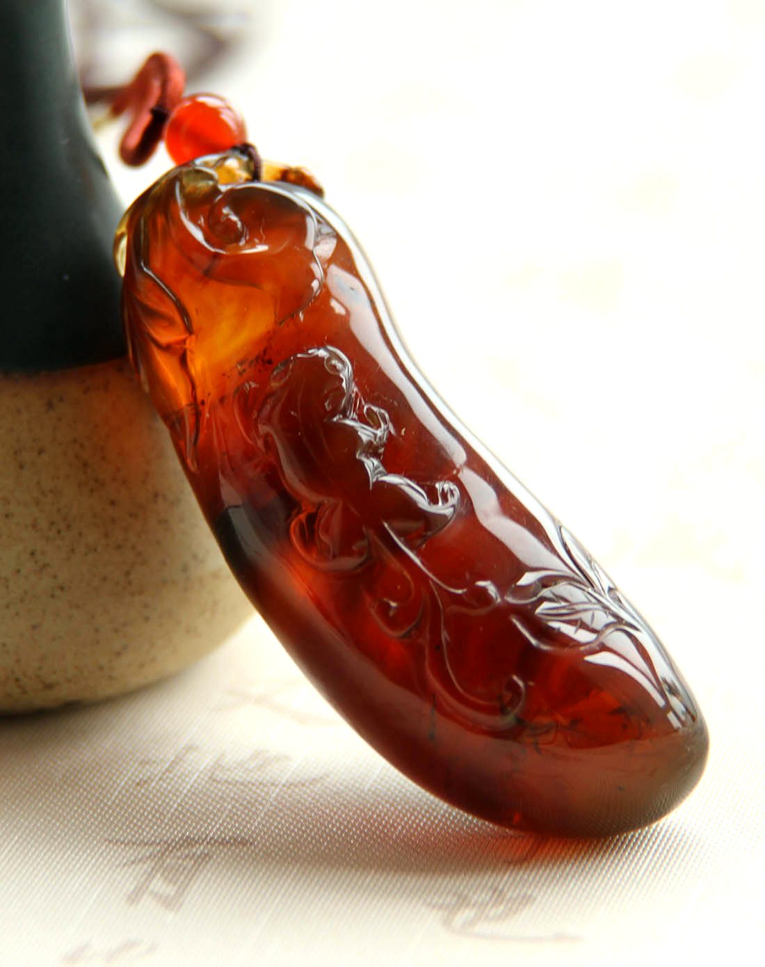 天然琥珀年年纯正棕珀年年有余如意手把件33g