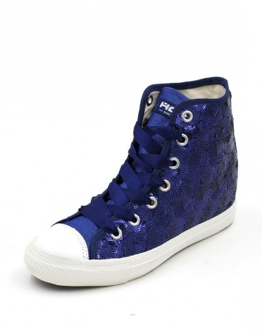 珠片拼花 女款深蓝色增高鞋 潮流百搭