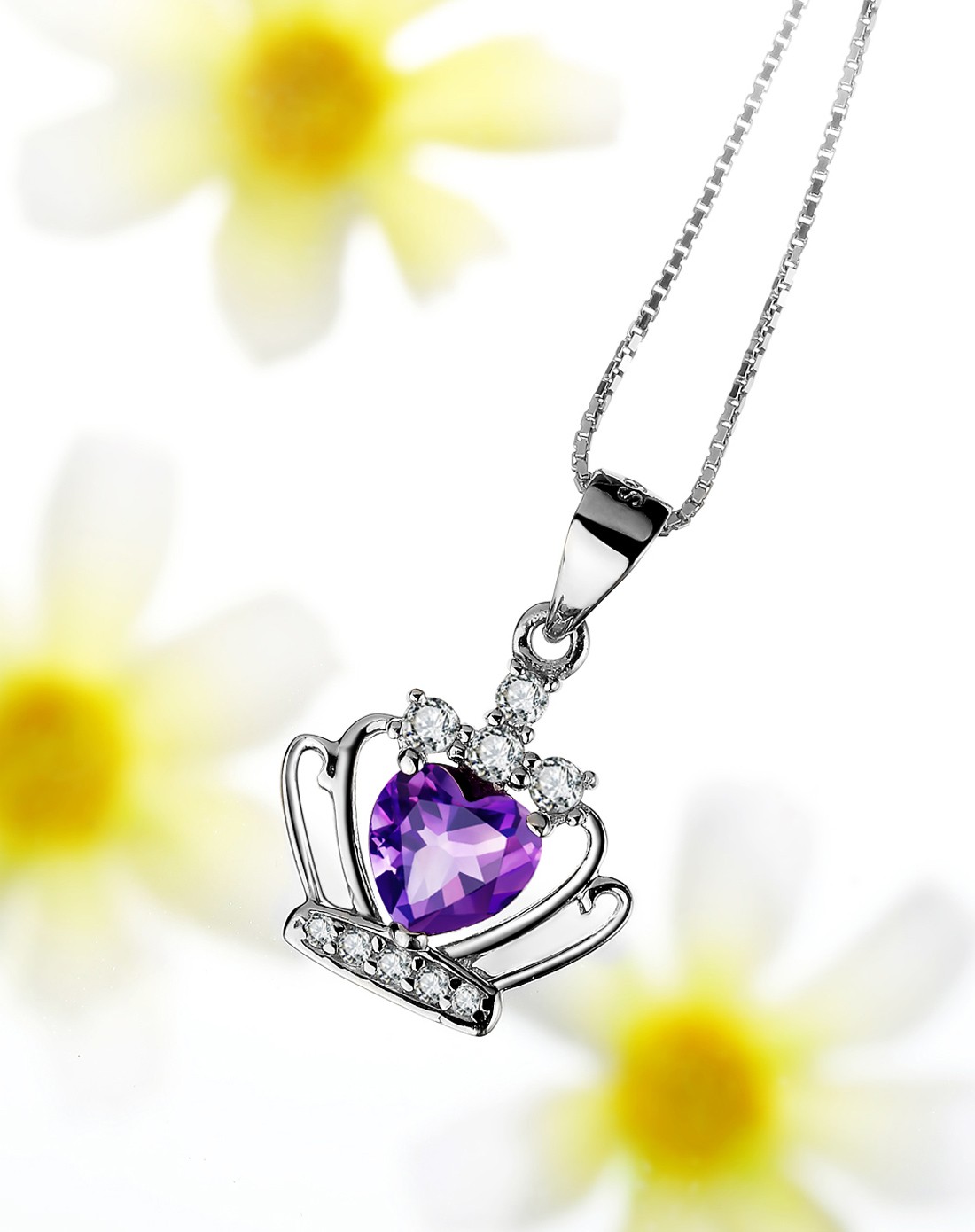 925银天然紫水晶皇冠吊坠