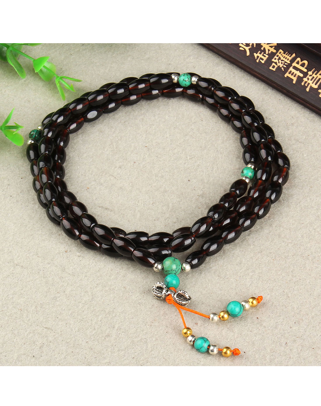 天然墨晶108颗米珠佛珠手链6mm