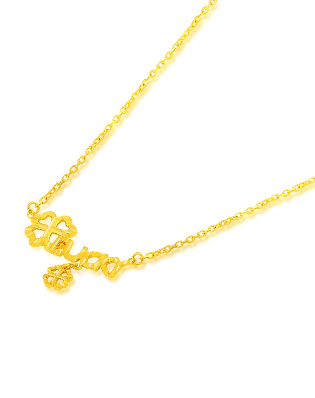 黄18k金项链四叶草字母套链lucky(3.22克)