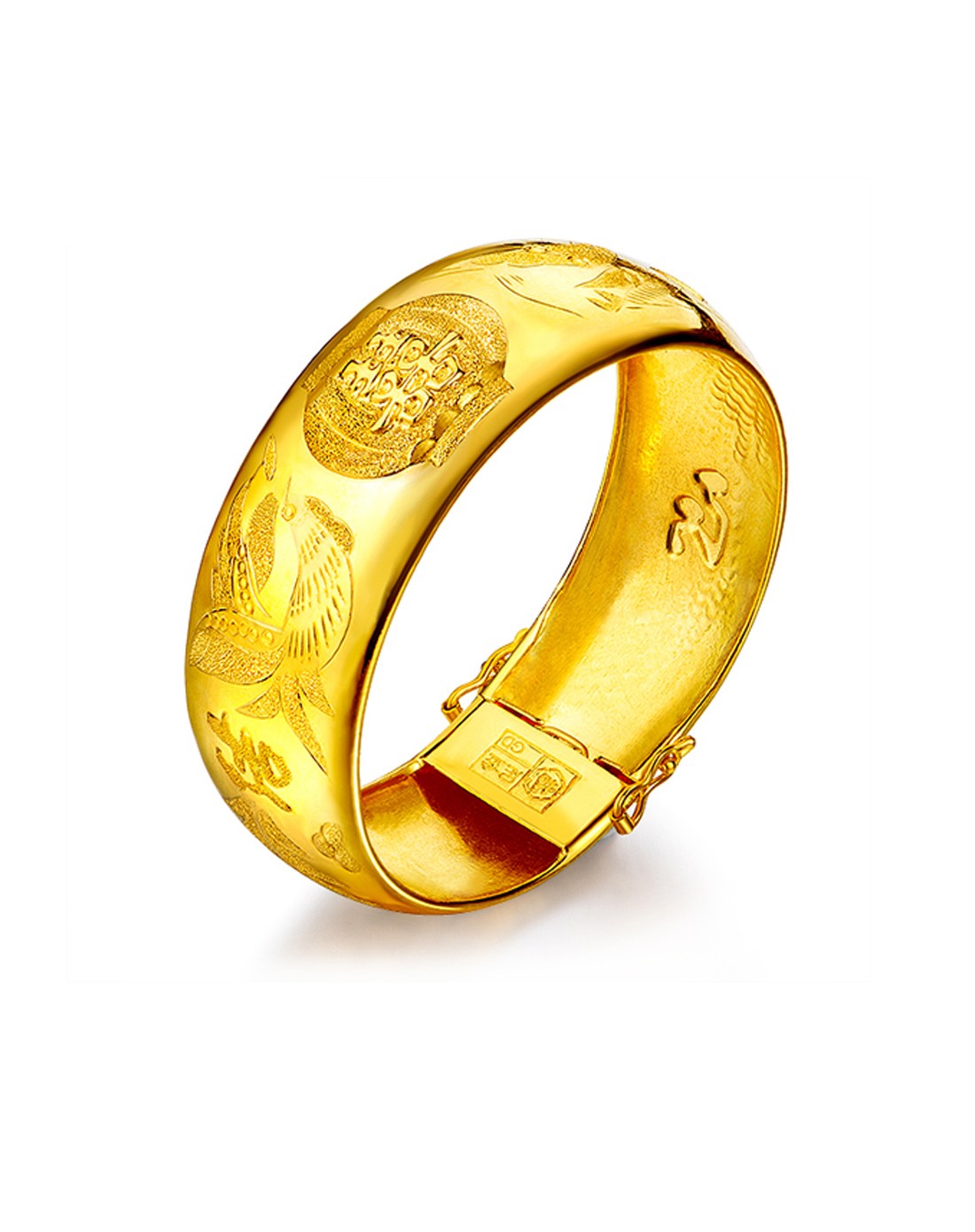 结婚推荐 足金永结同心龙凤婚嫁黄金手镯18.53克