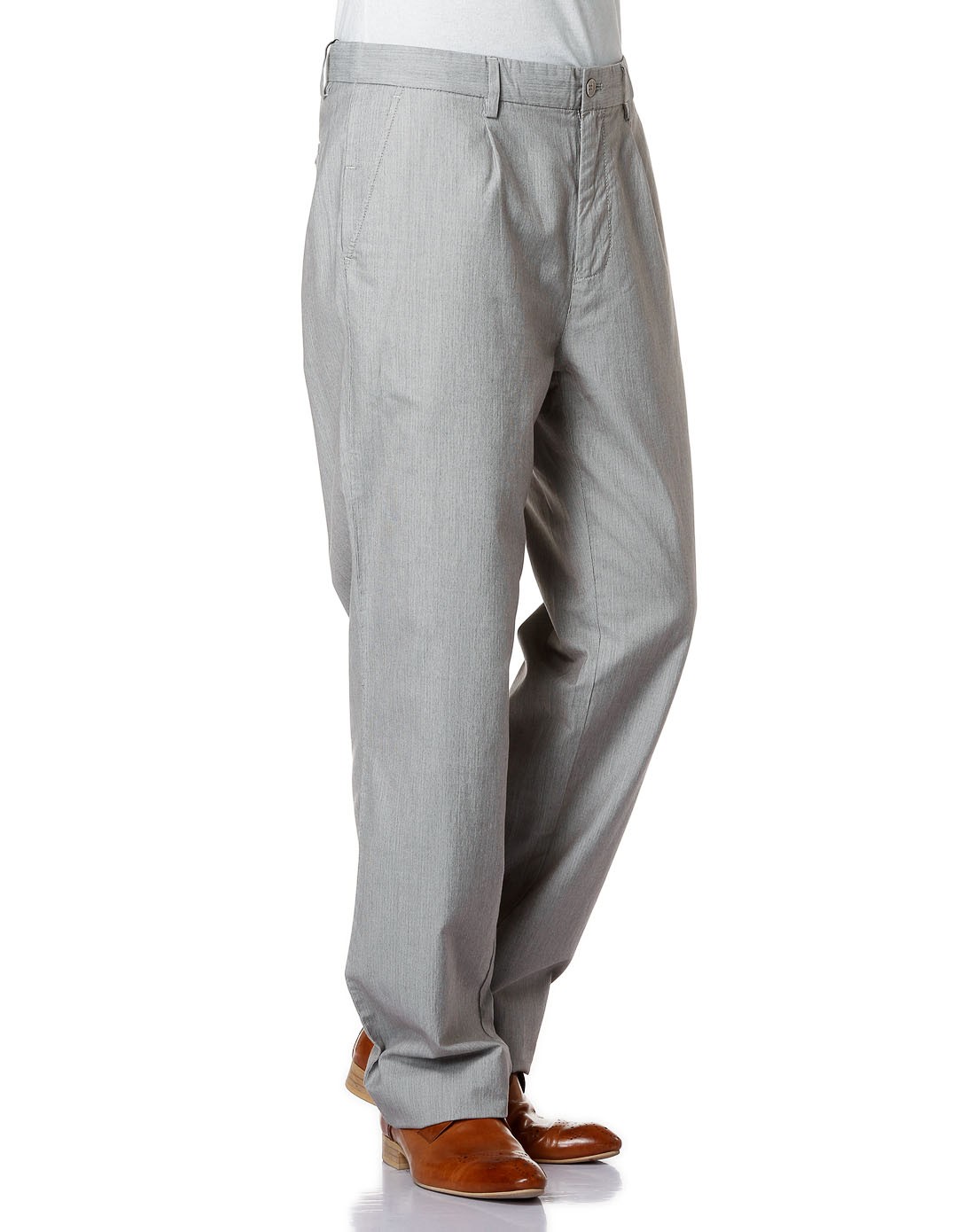 浅米灰色商务斜口袋长裤