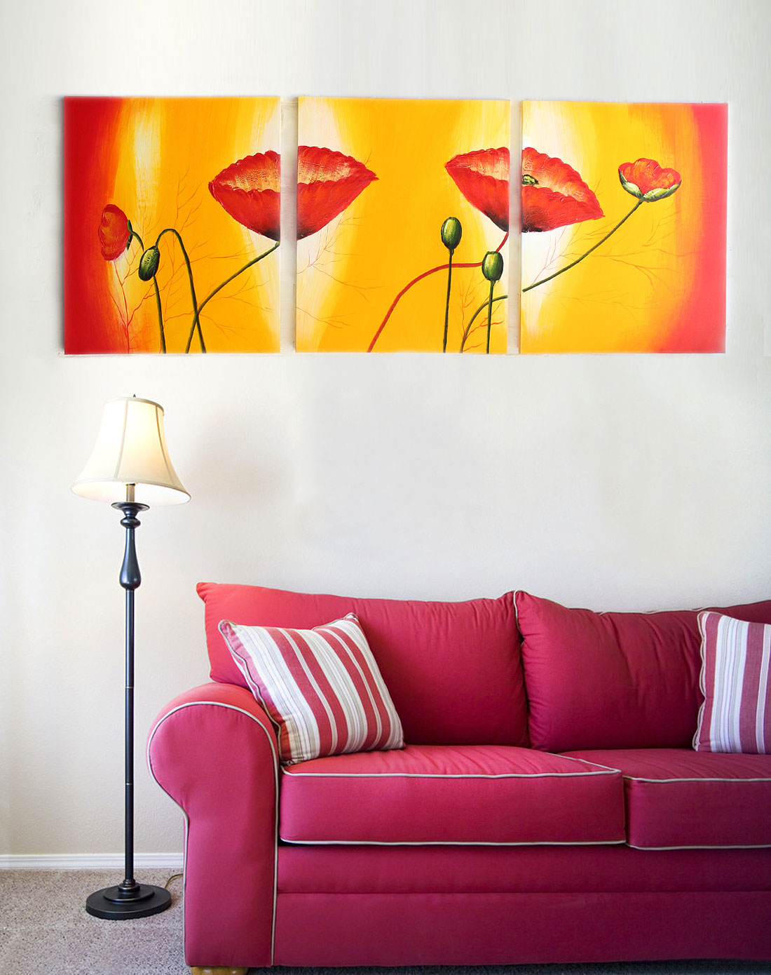 荷-纯手绘油画三联画