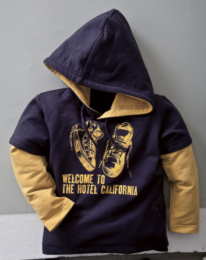 欧梦达euro kids男女童男童藏青色帅气潮人足迹连帽衫032021-l104